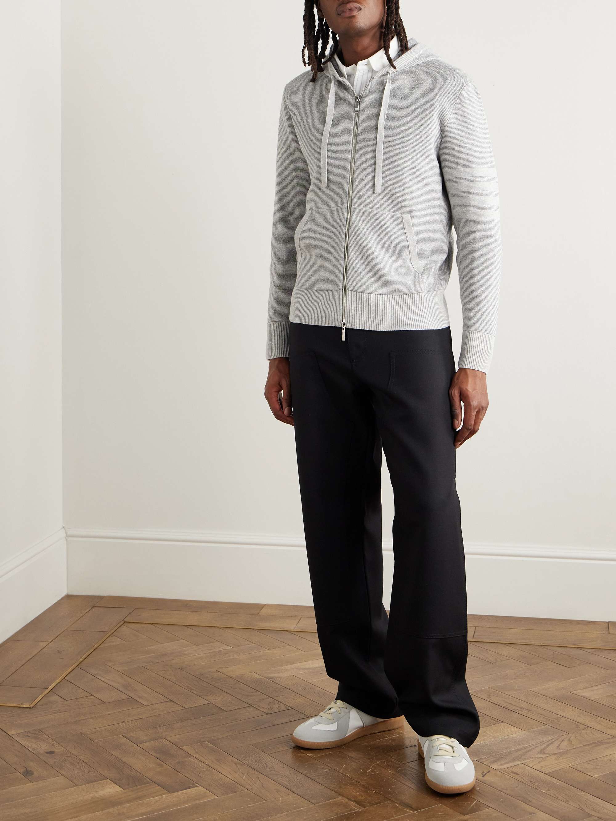 Striped Textured Linen and Cotton-Blend Zip-Up Hoodie view