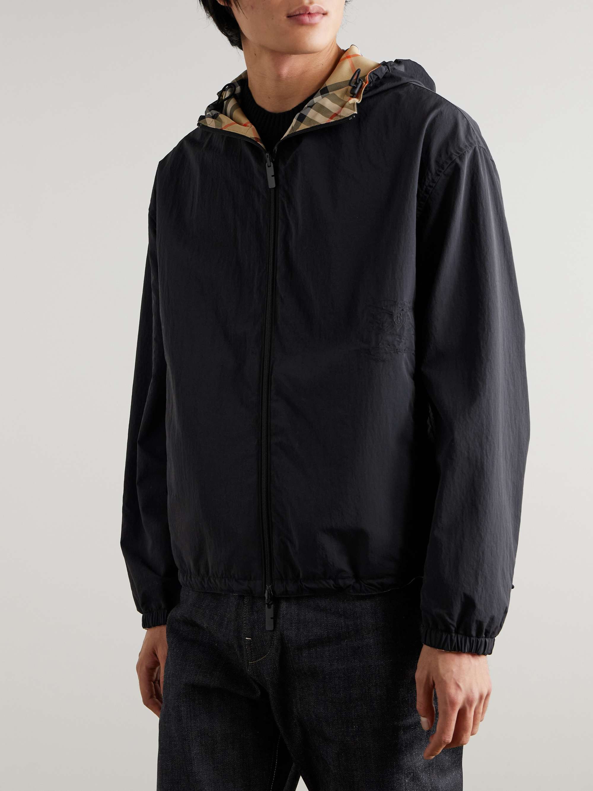 Reversible Checked Twill and Shell Hooded Jacket view