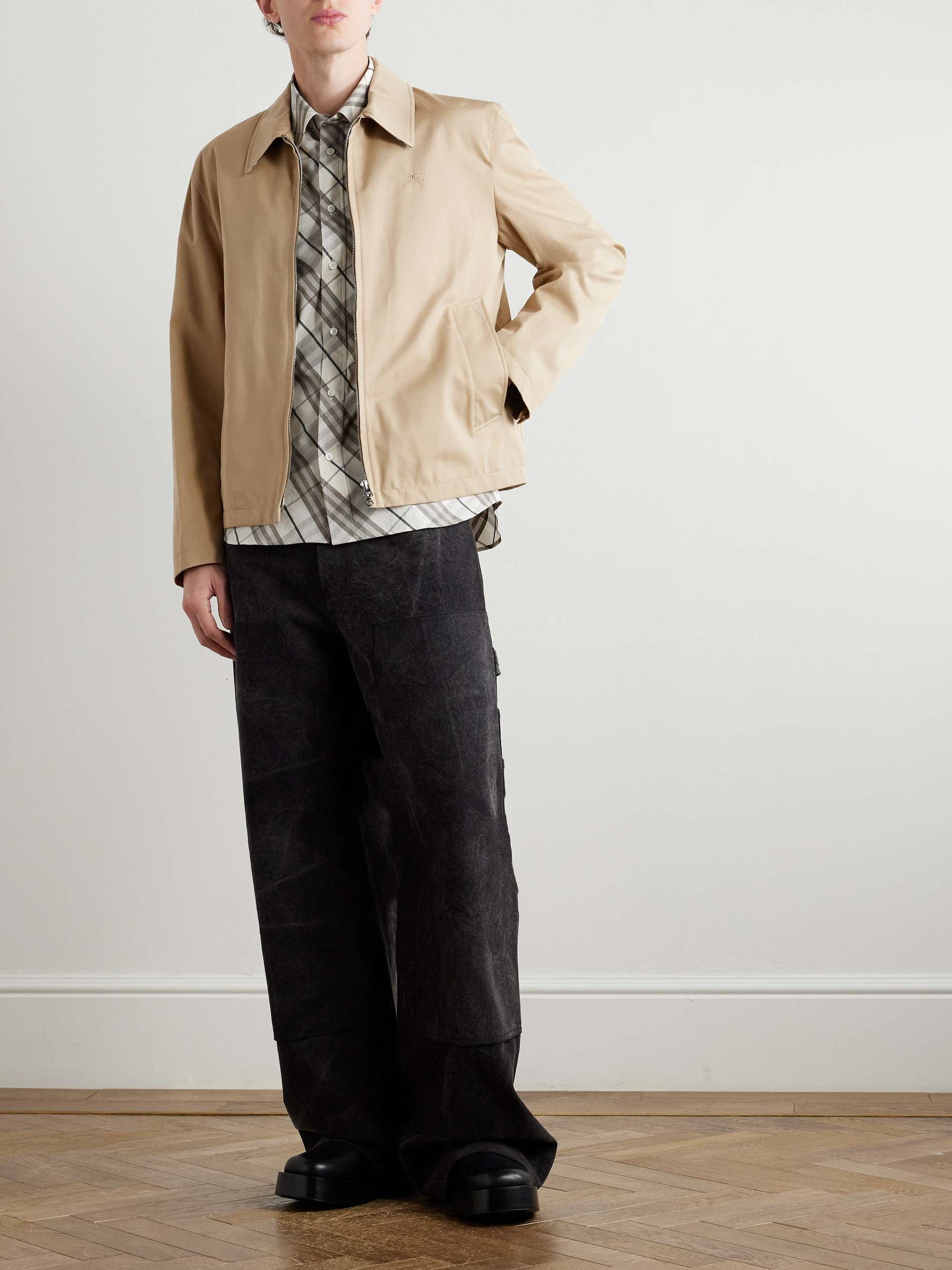 Logo-Embroidered Cotton-Gabardine Harrington Jacket view