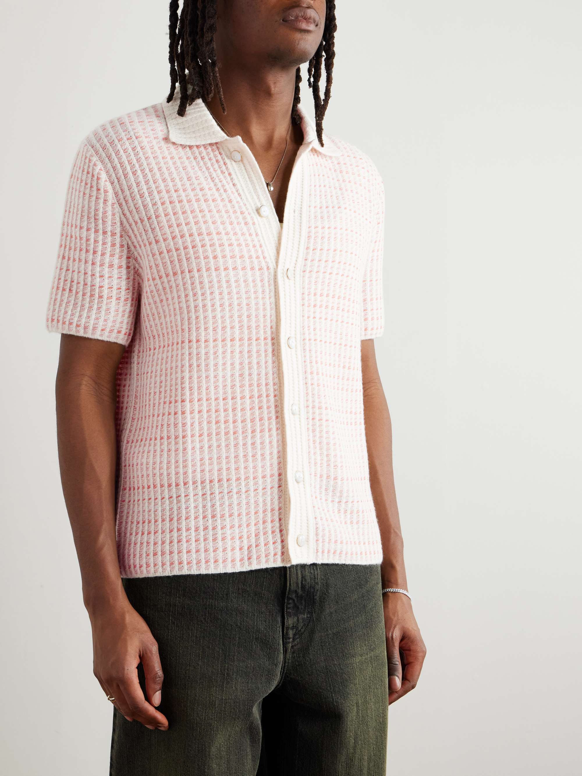 Noble Camp-Collar Waffle-Knit Cashmere-Blend Shirt view