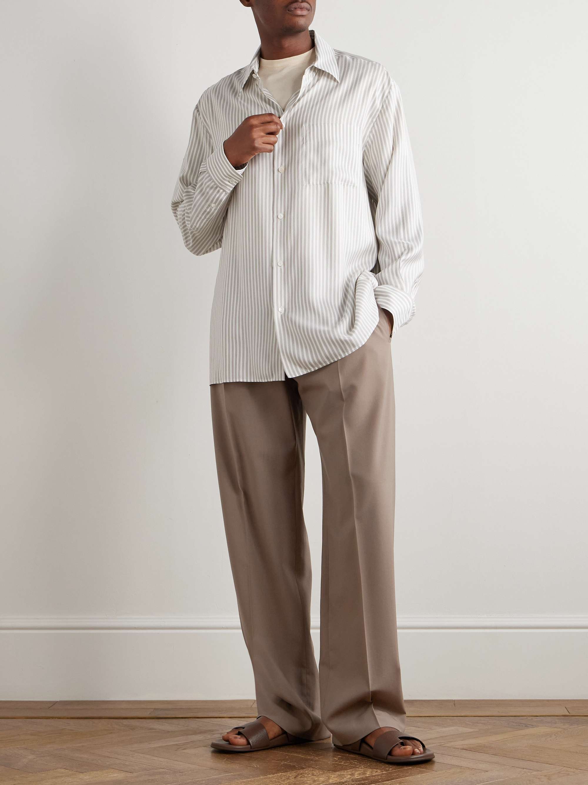 Mikeno Straight-Leg Pleated Wool Suit Trousers view