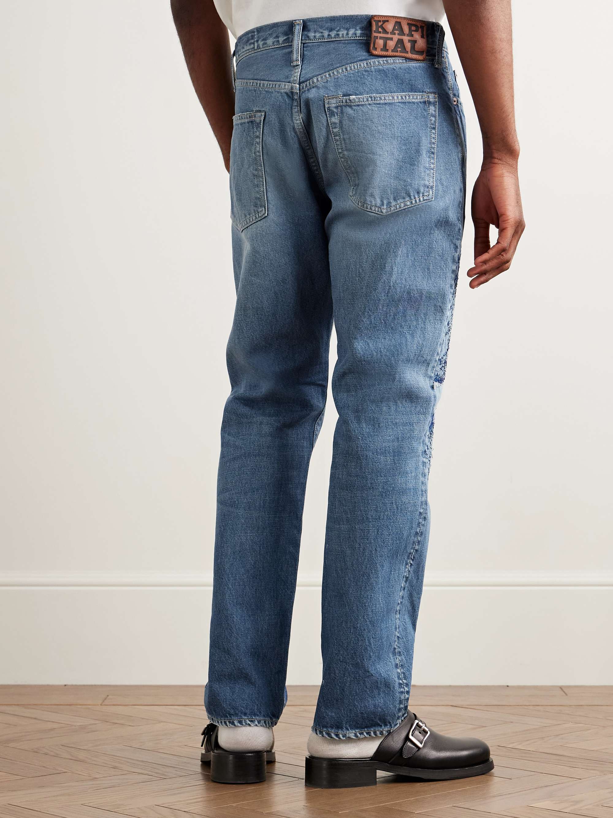 Monkey CISCO Straight-Leg Distressed Embroidered Jeans view