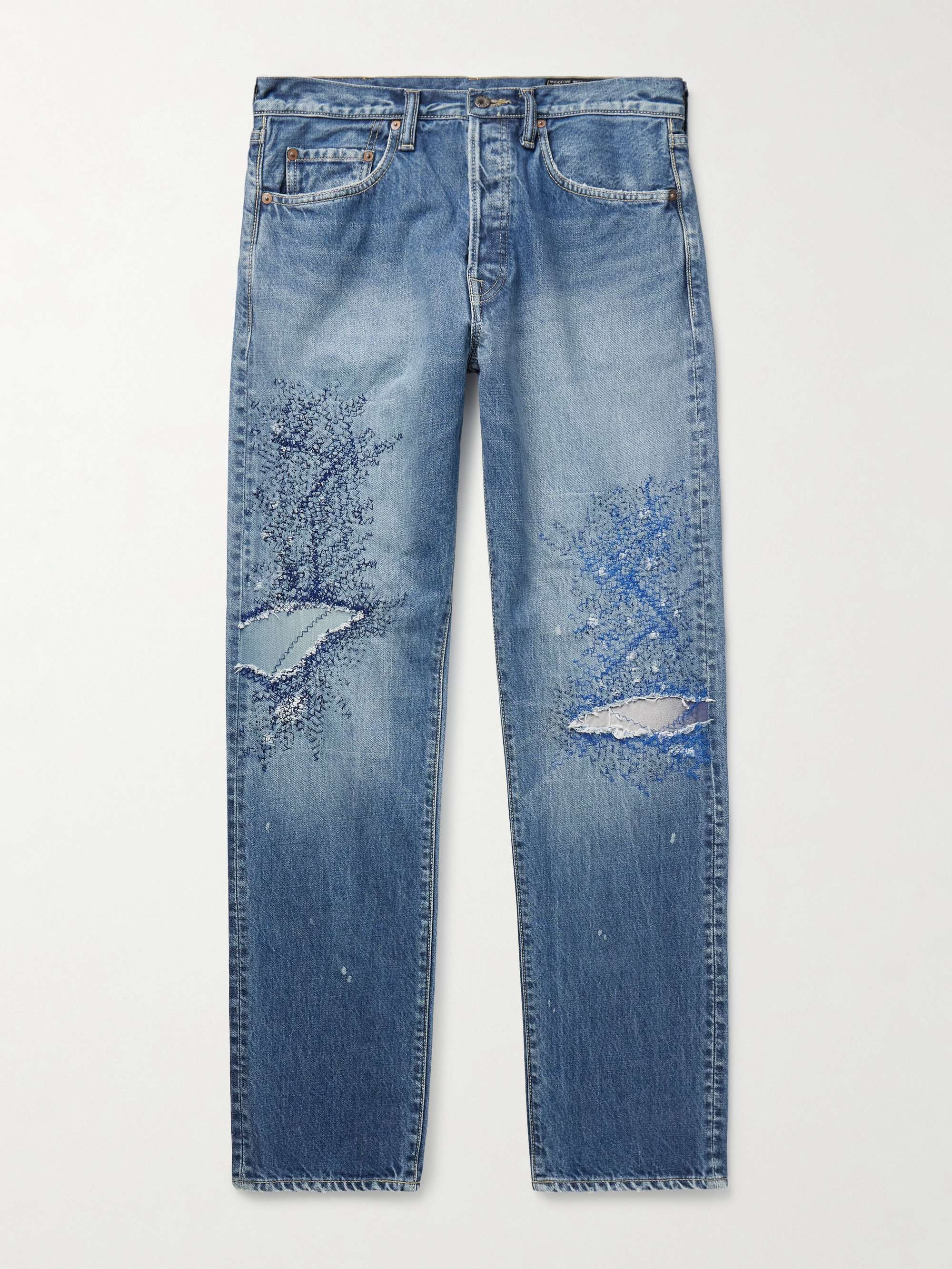 Monkey CISCO Straight-Leg Distressed Embroidered Jeans view