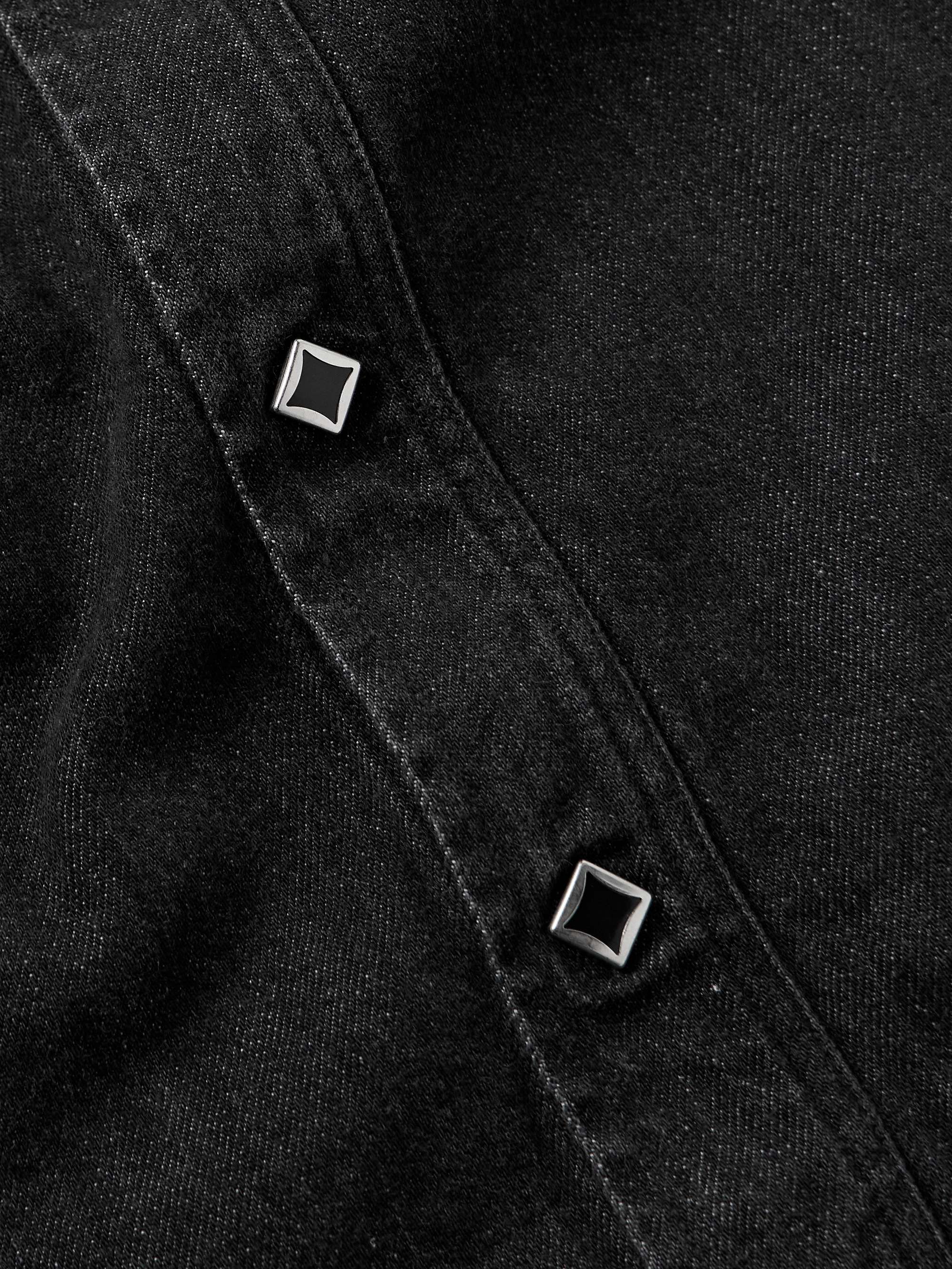 Slim-Fit Leather-Trimmed Lace-Up Denim Shirt view