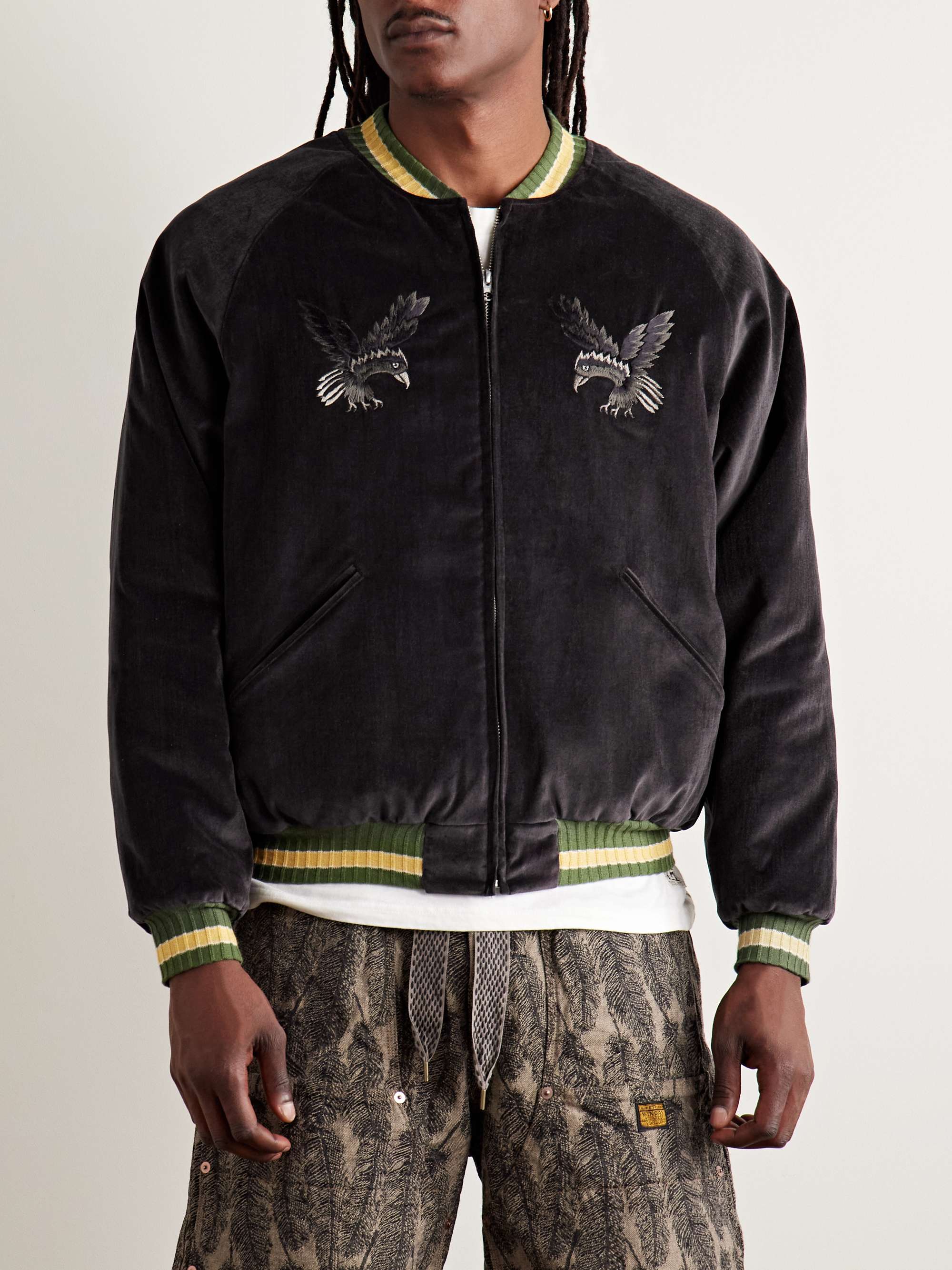 Souvenir Padded Embroidered Cotton-Velvet Bomber Jacket view