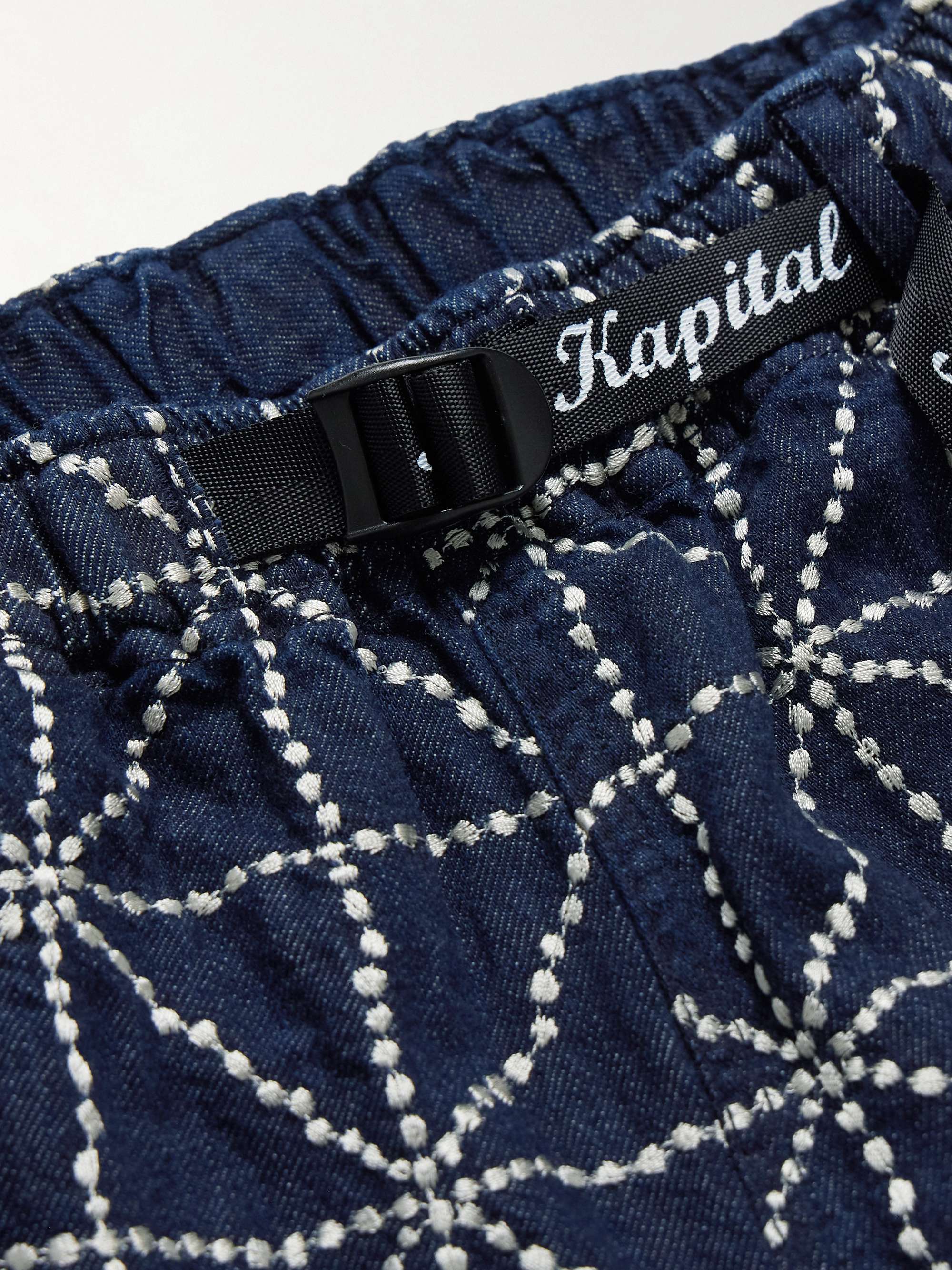 Dojo Easy Wide-Leg Belted Embroidered Denim Shorts view