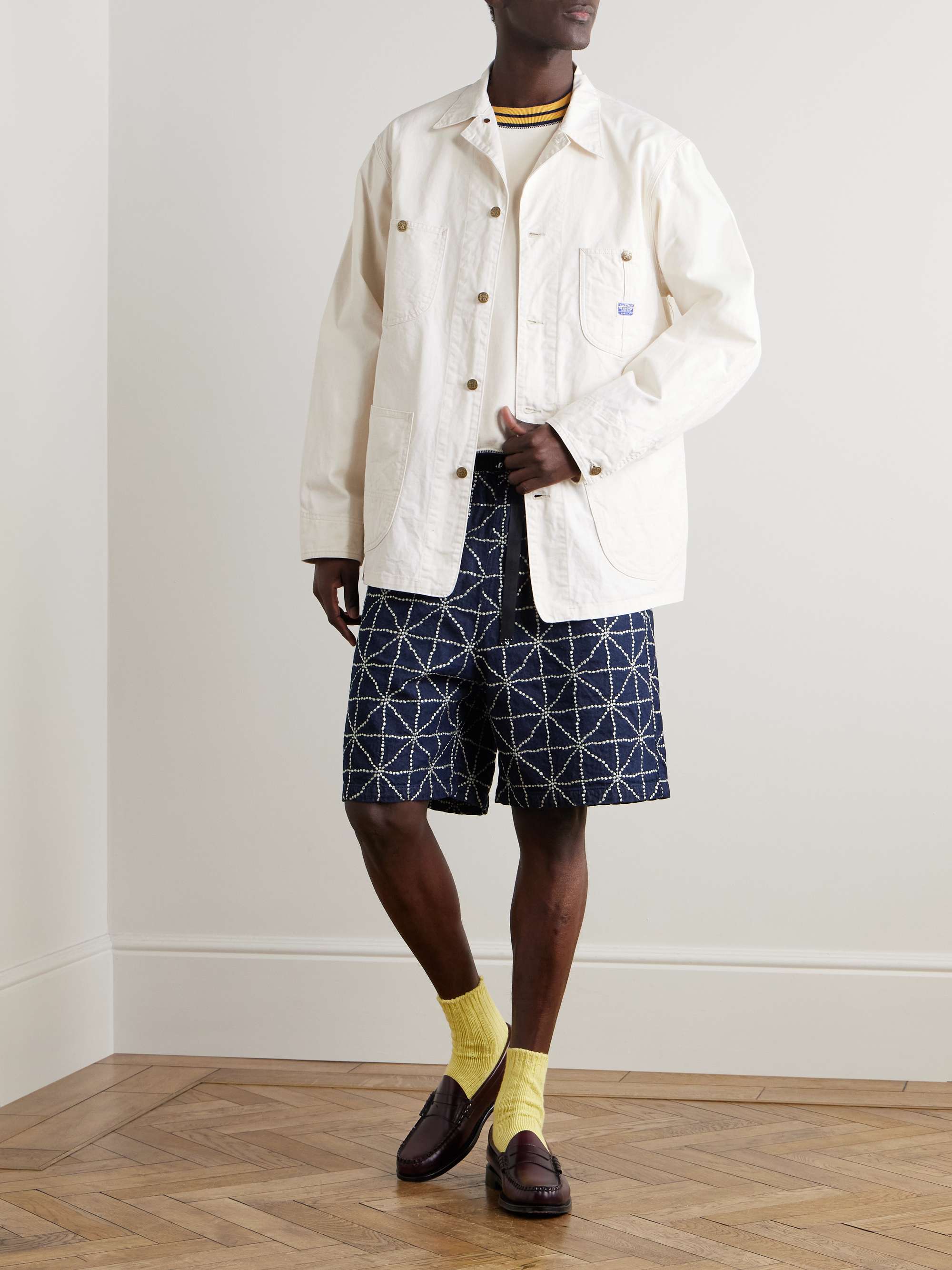 Dojo Easy Wide-Leg Belted Embroidered Denim Shorts view