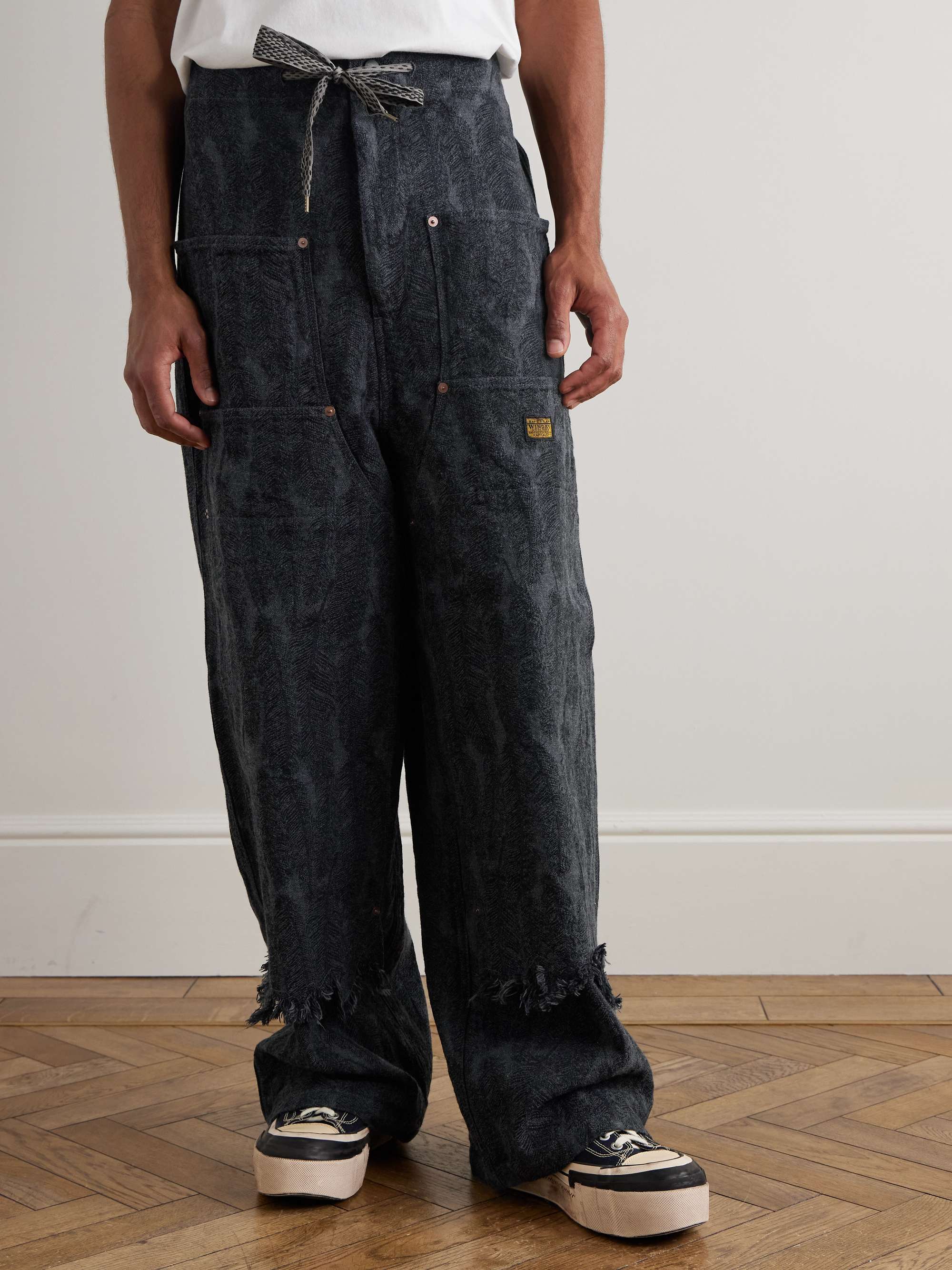 Magpie Easy Straight-Leg Cotton-Jacquard Drawstring Trousers view