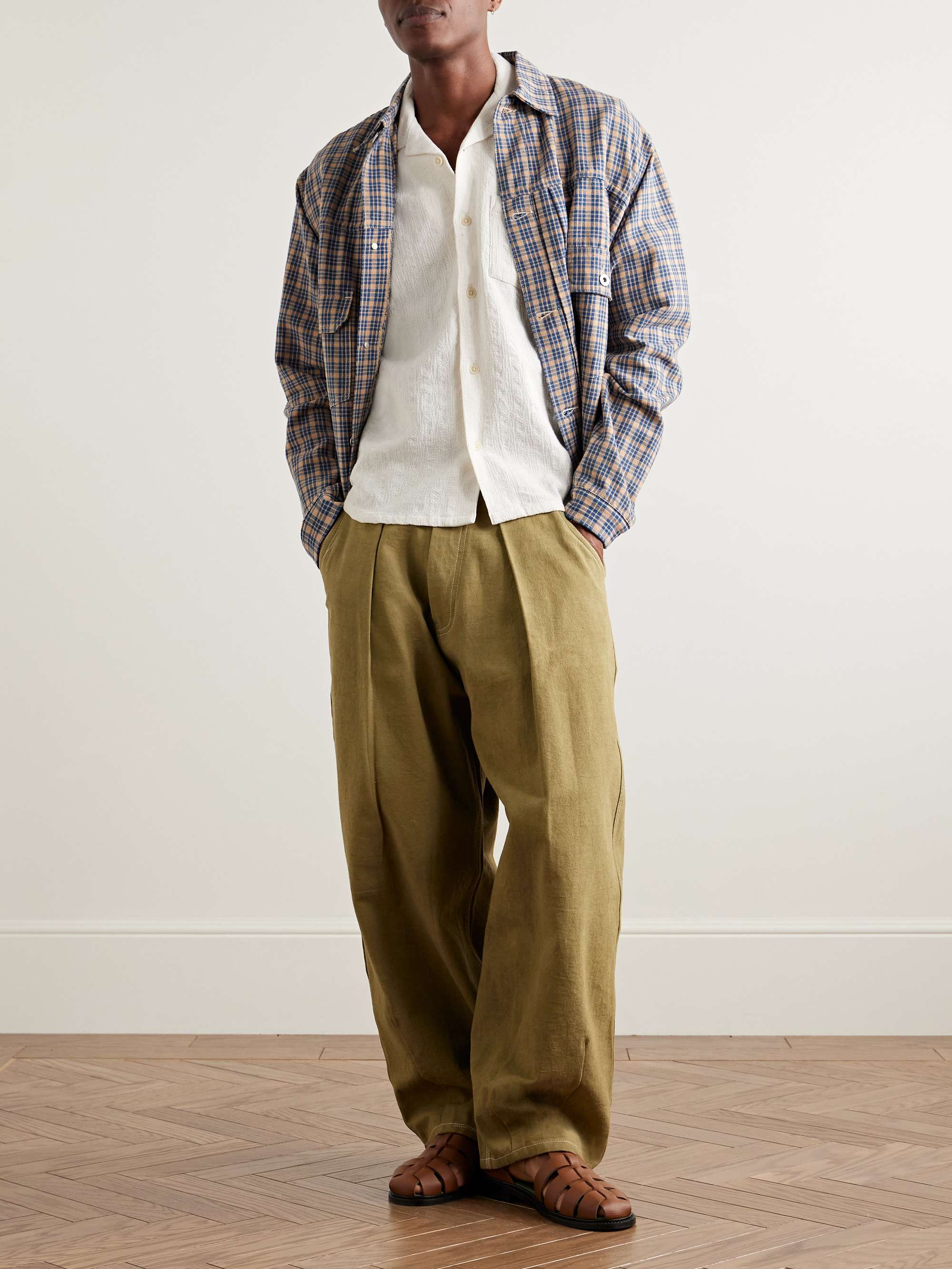 Convertible-Collar Striped Cotton Shirt view