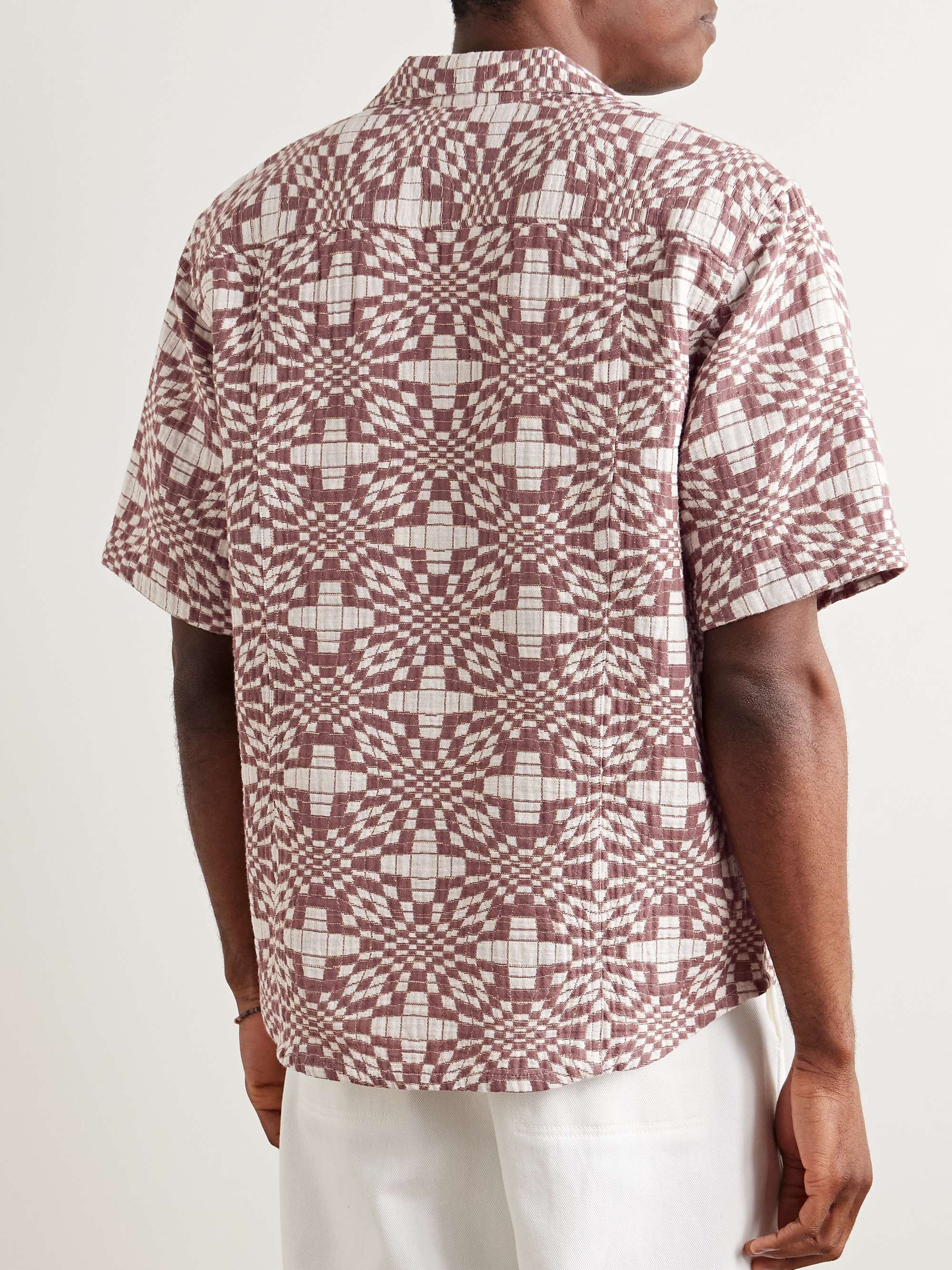 Wavy Optic Convertible-Collar Cotton-Jacquard Shirt view