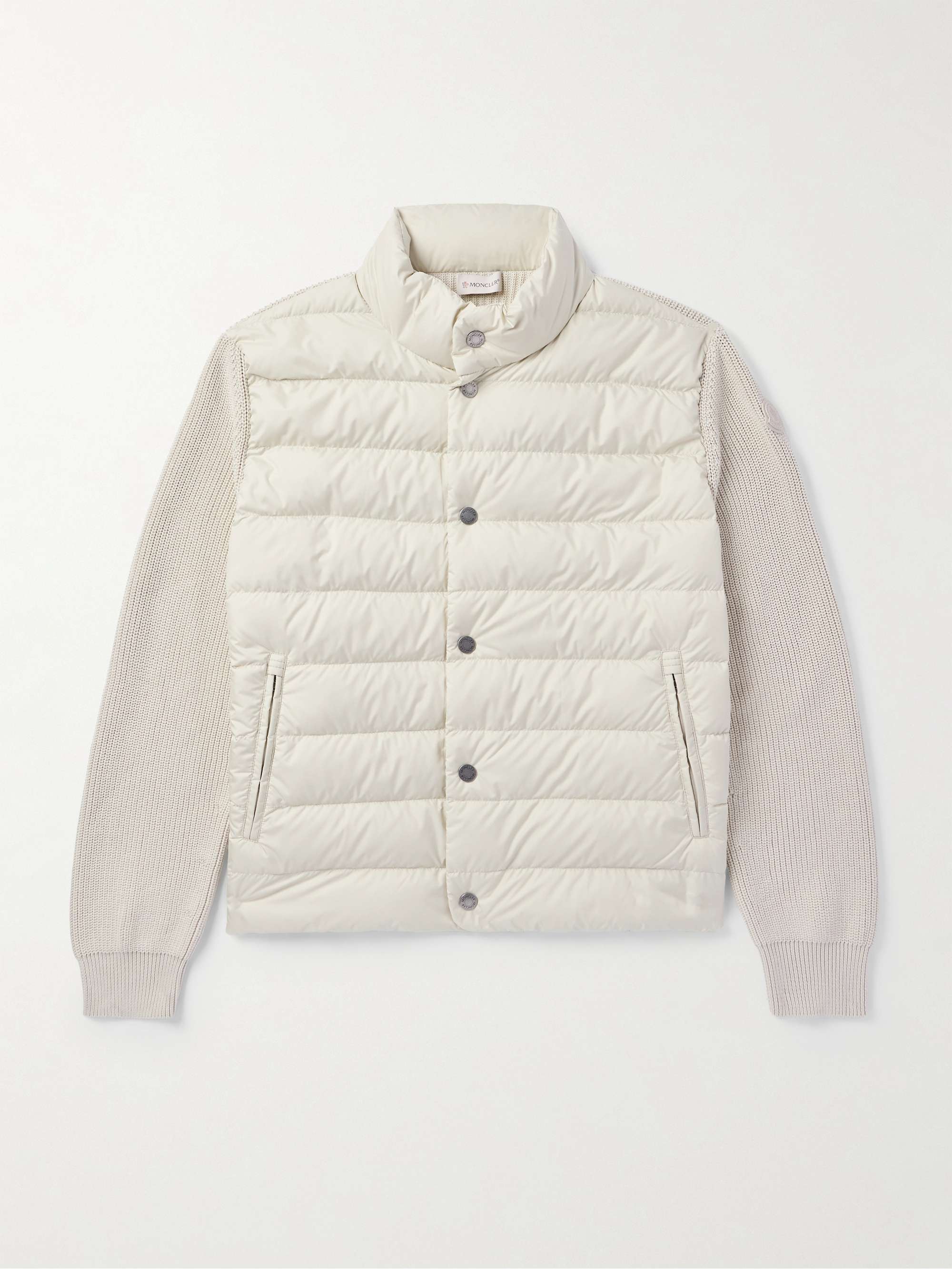 Ribbed Cotton and Quilted Shell Down Zip-Up Cardigan view