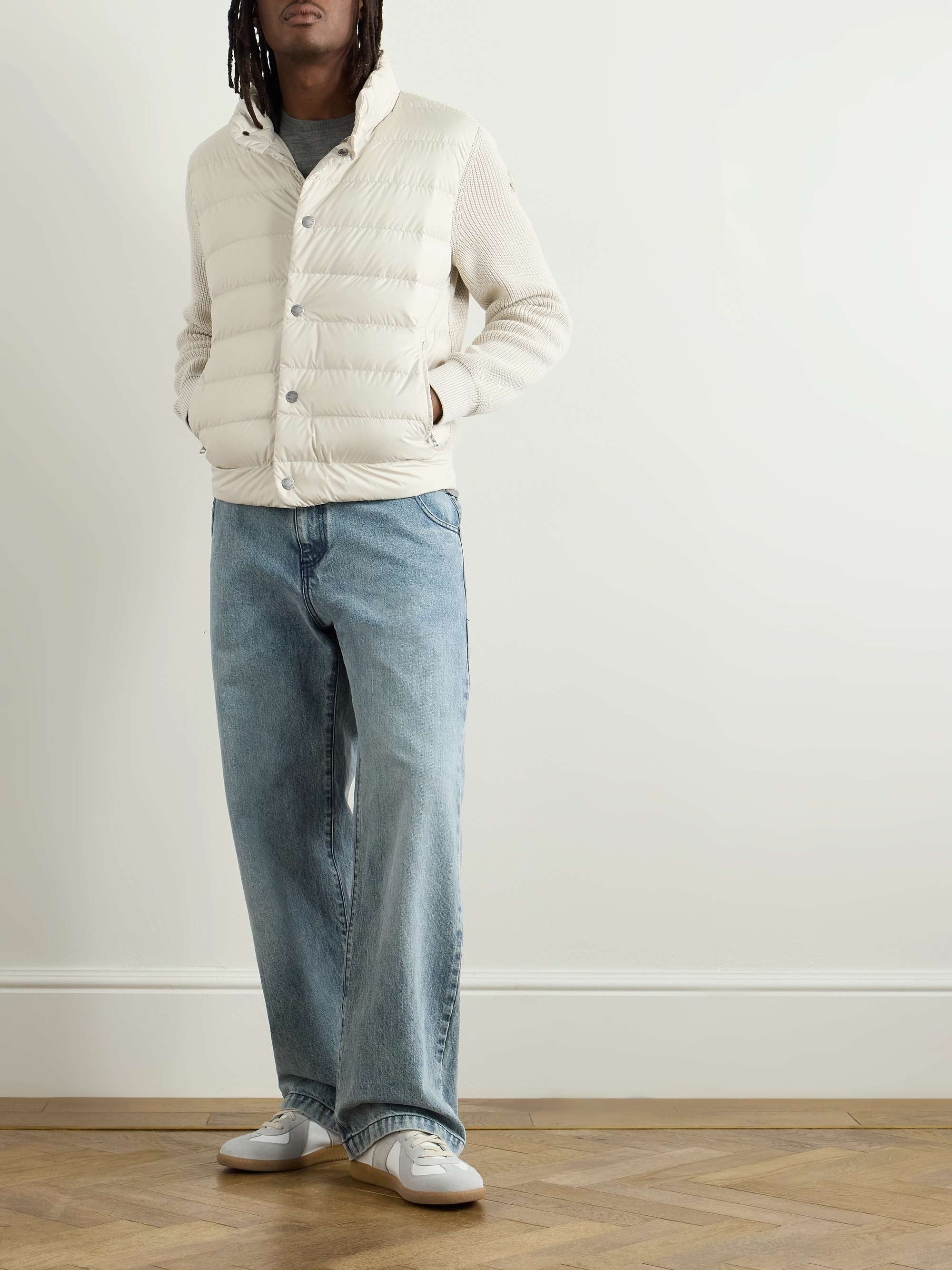 Ribbed Cotton and Quilted Shell Down Zip-Up Cardigan view