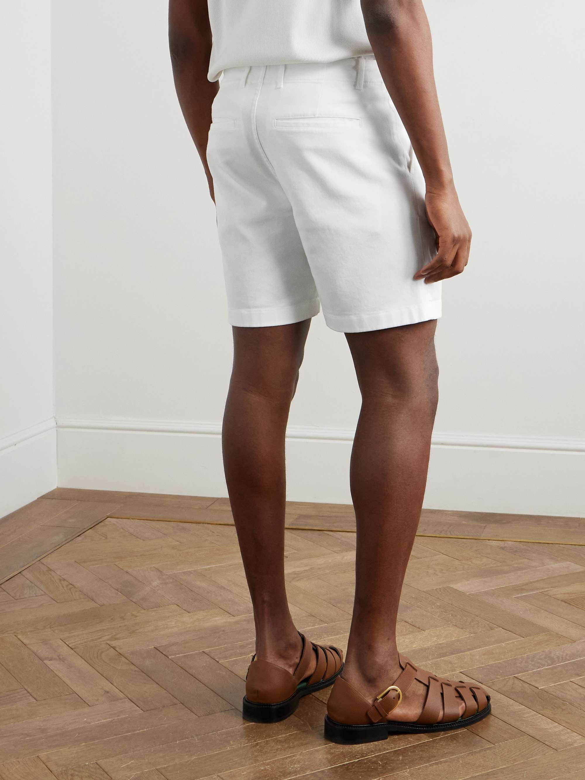 Straight-Leg Pleated Organic Cotton-Blend Twill Shorts view