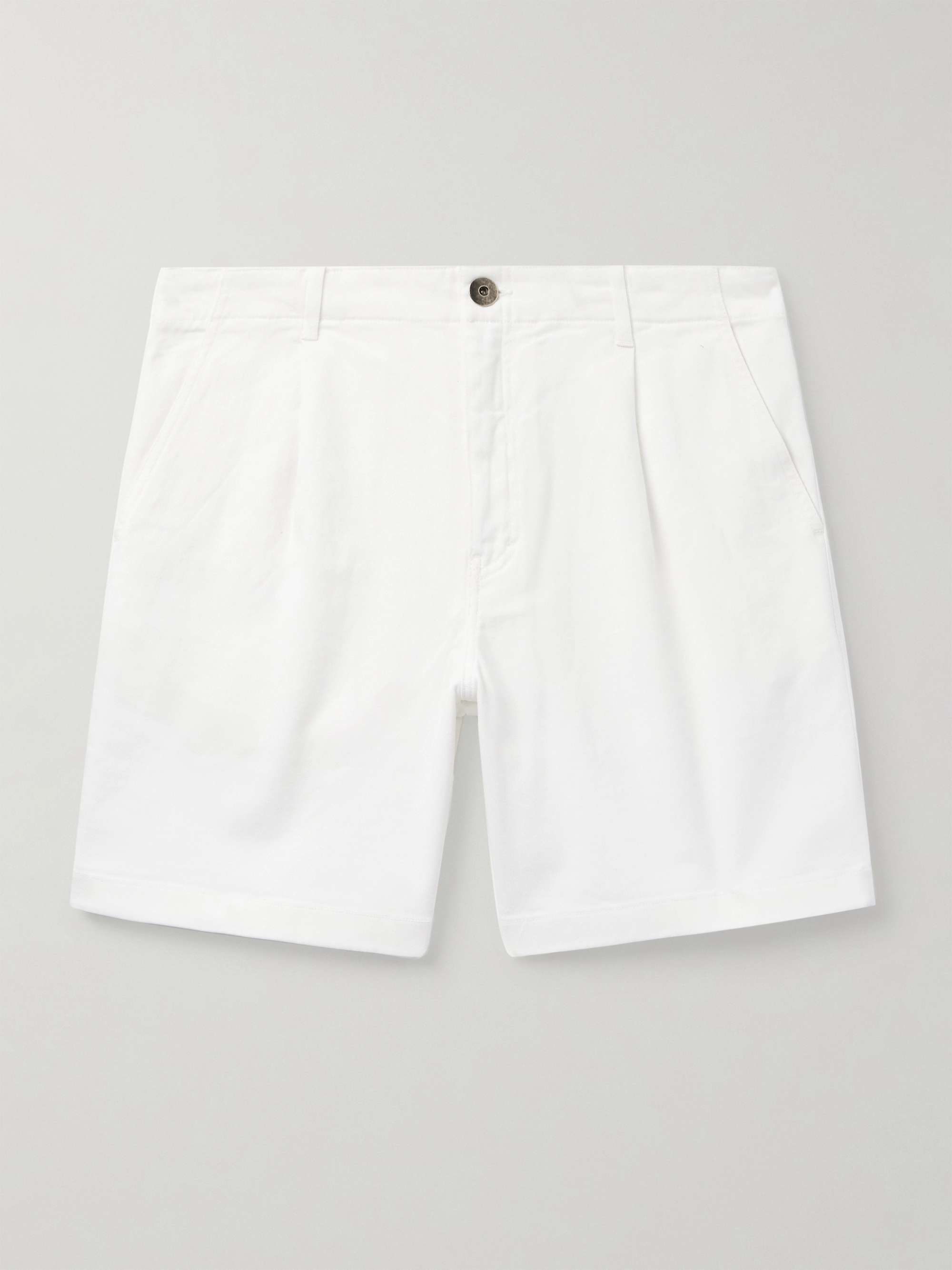 Straight-Leg Pleated Organic Cotton-Blend Twill Shorts view