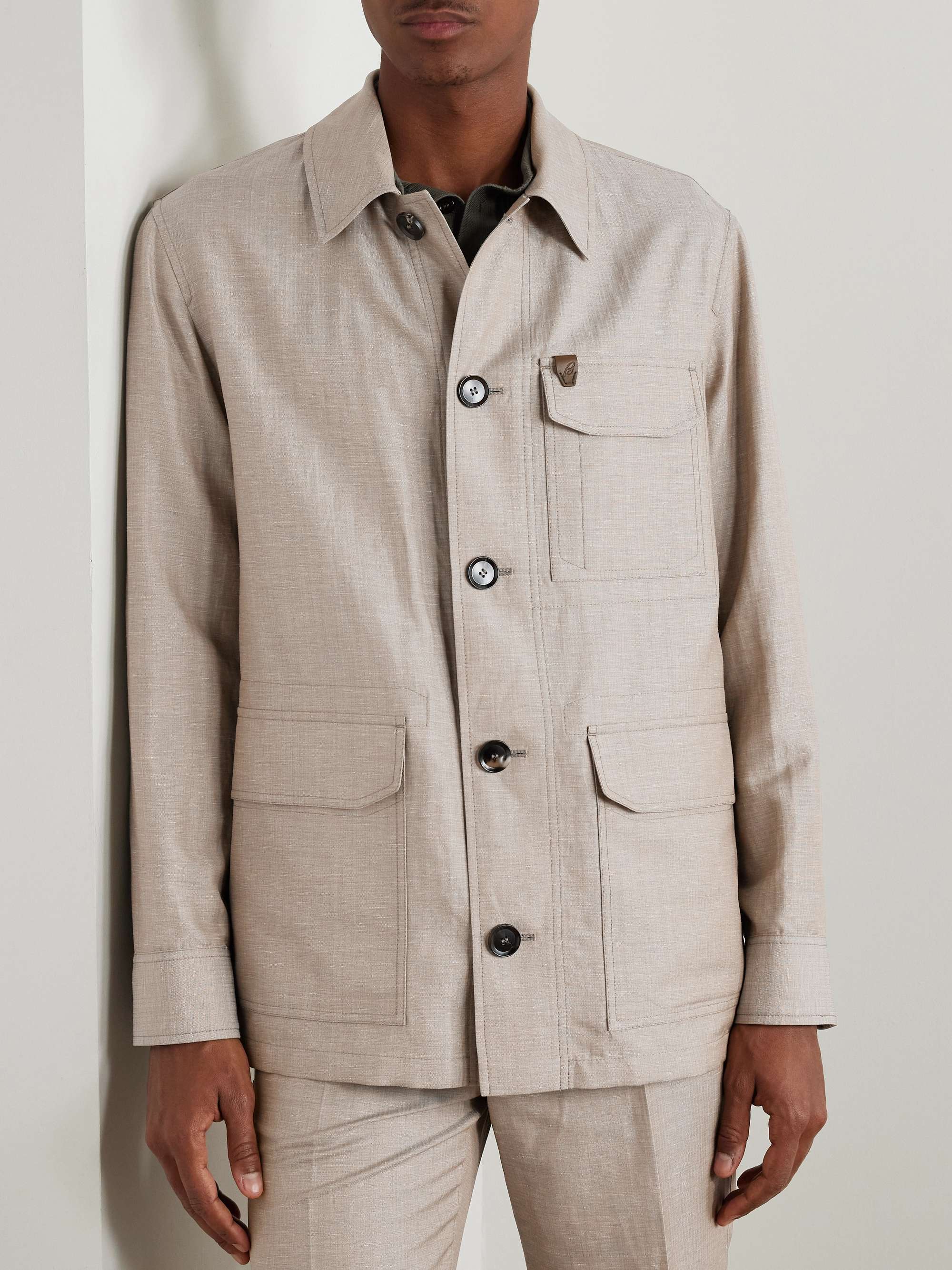 Logo-Appliquéd Wool, Linen and Silk-Blend Overshirt view