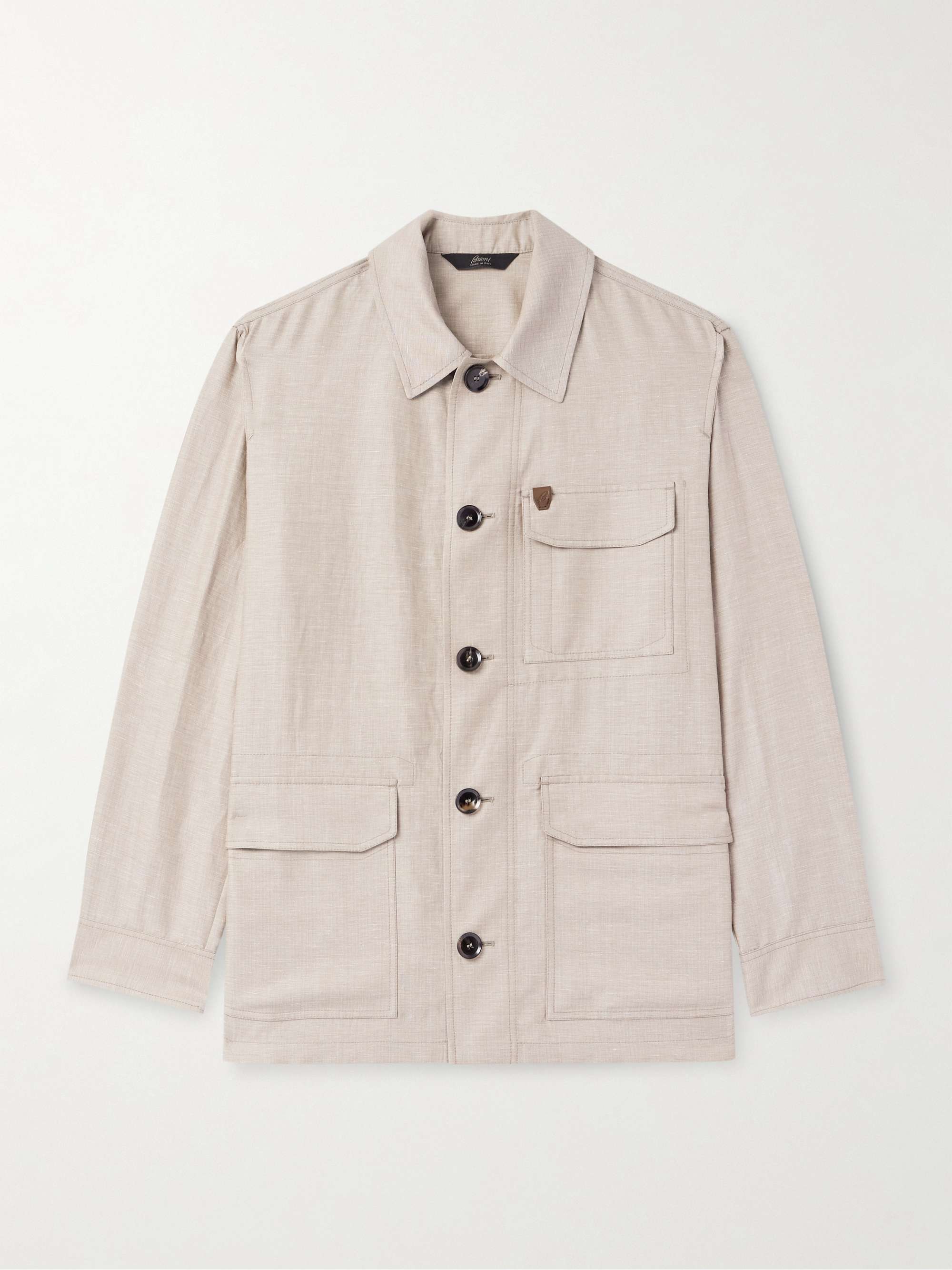 Logo-Appliquéd Wool, Linen and Silk-Blend Overshirt view