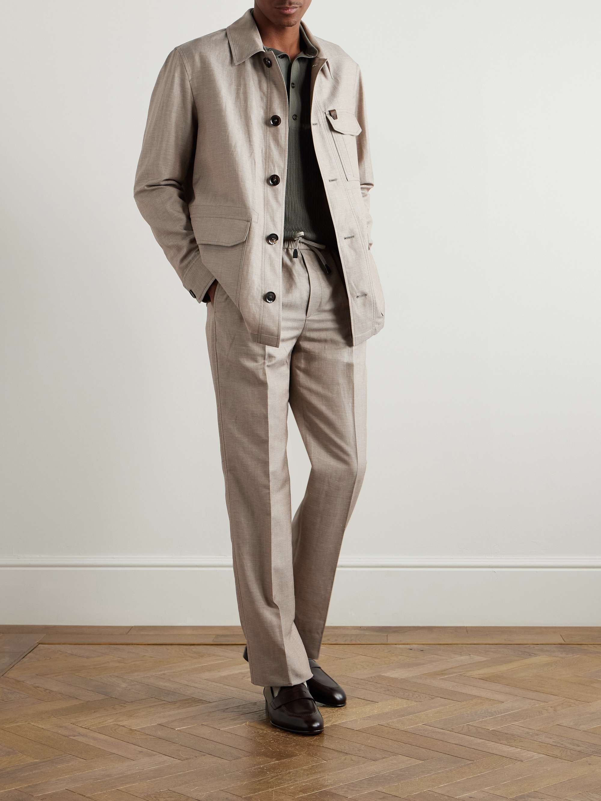 Logo-Appliquéd Wool, Linen and Silk-Blend Overshirt view
