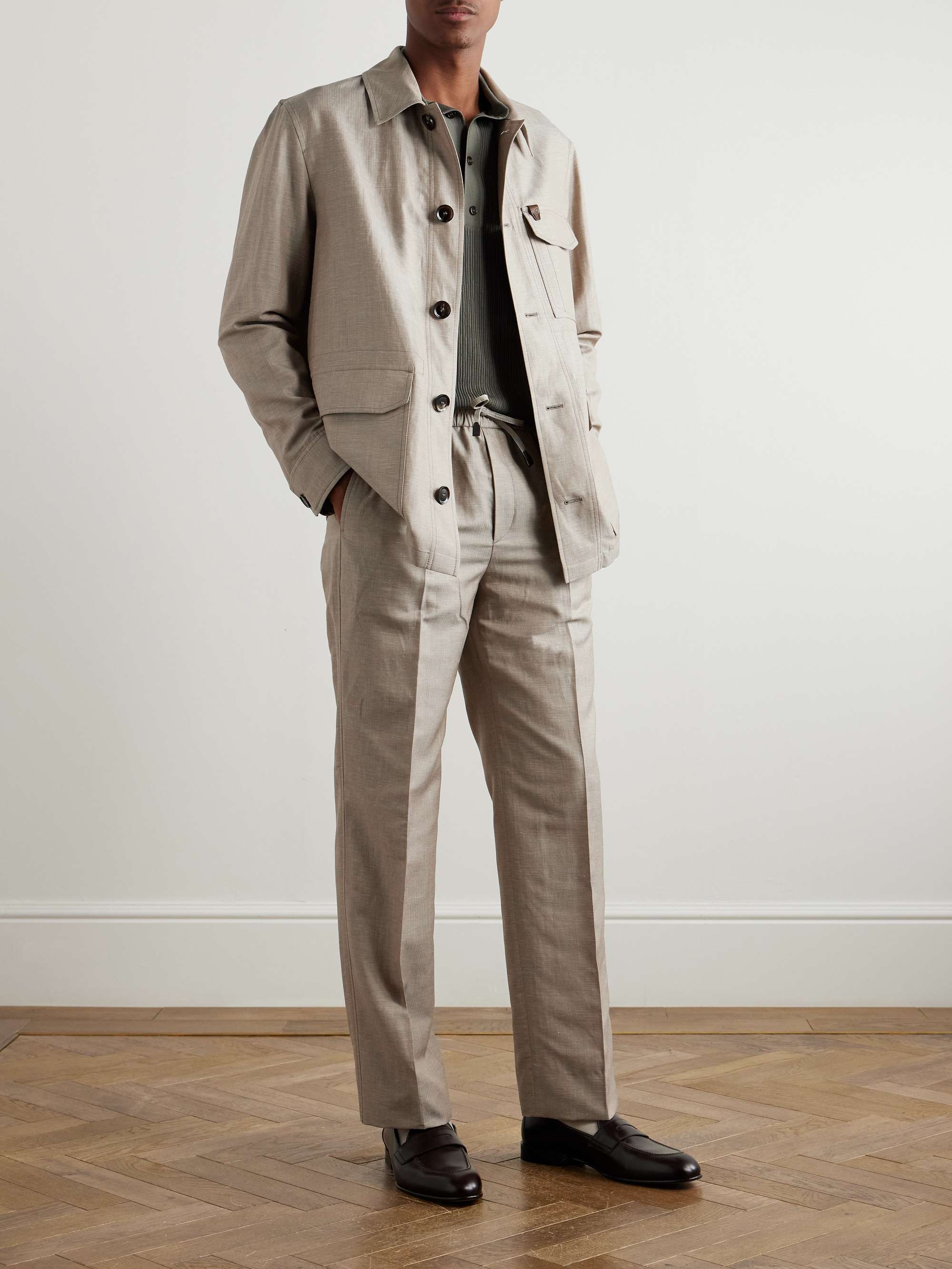Straight-Leg Wool, Linen and Silk-Blend Suit Trousers view