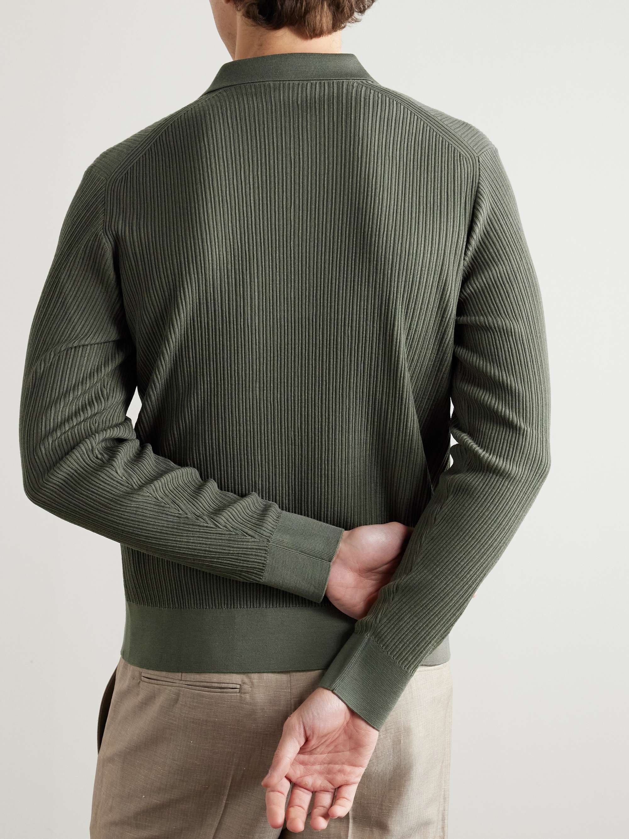 Pointelle-Knit Wool Polo Shirt view