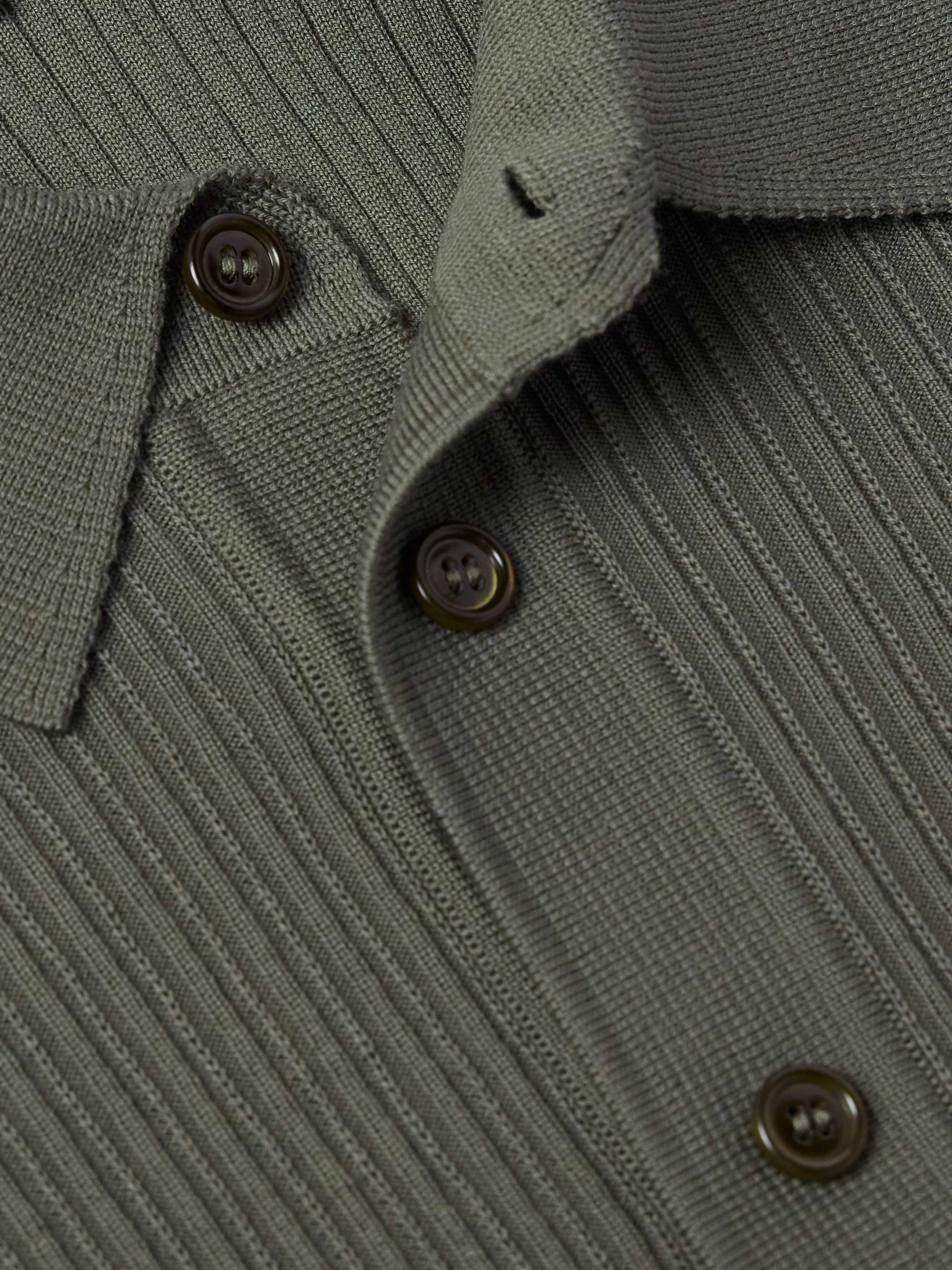 Pointelle-Knit Wool Polo Shirt view