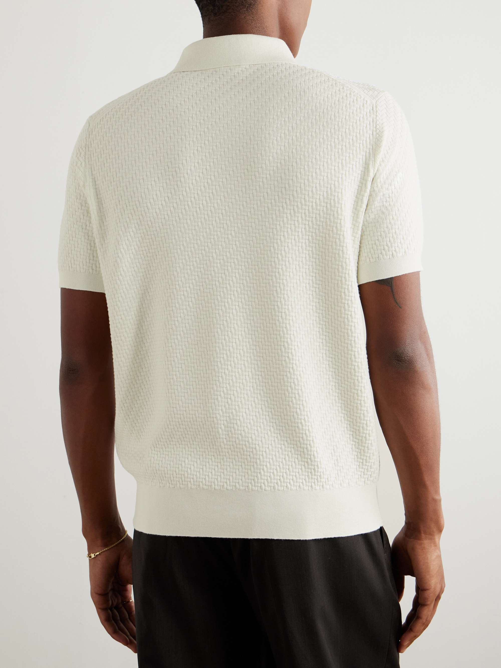 Basketweave Cotton, Silk and Cashmere-Blend Polo Shirt view