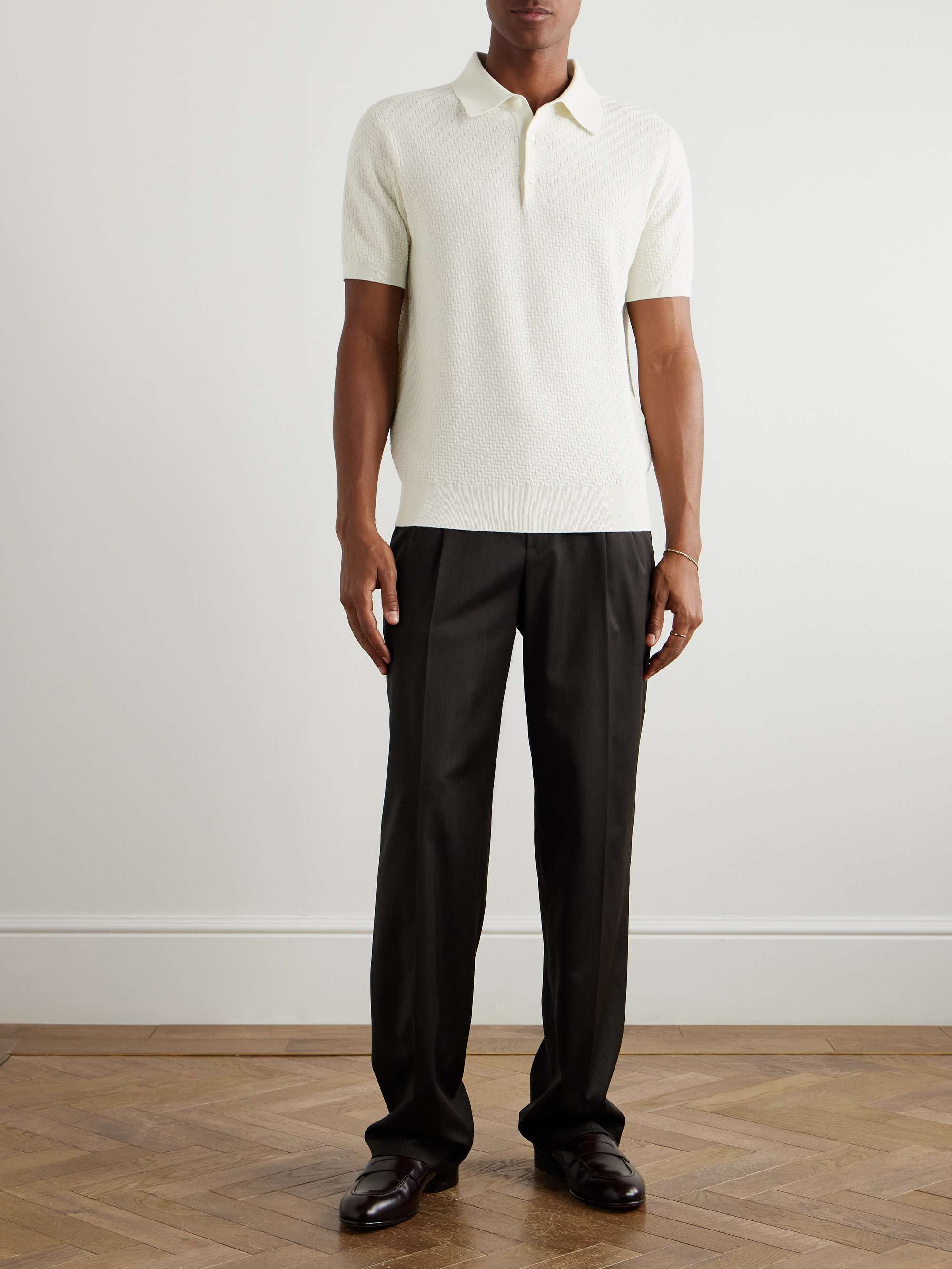 Basketweave Cotton, Silk and Cashmere-Blend Polo Shirt view
