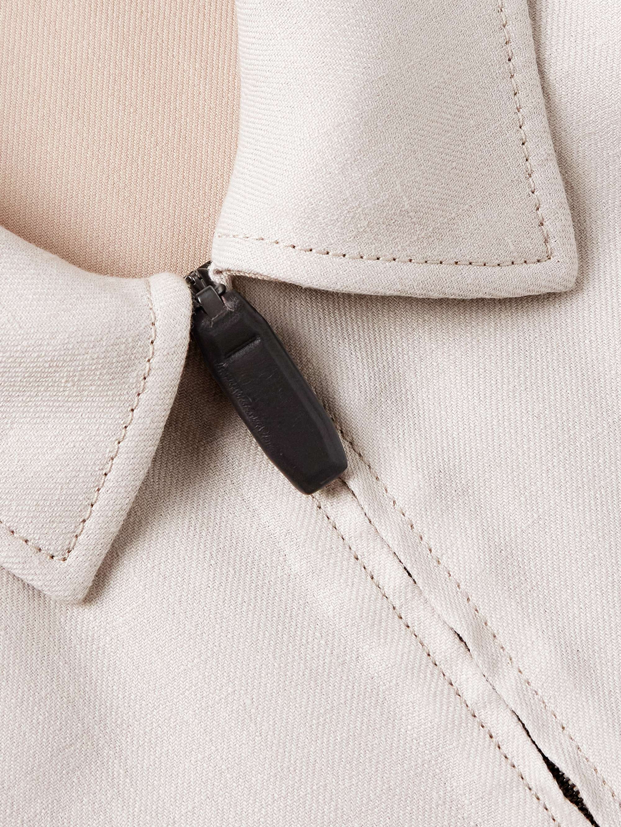 Leather-Trimmed Linen-Blend Bomber Jacket view