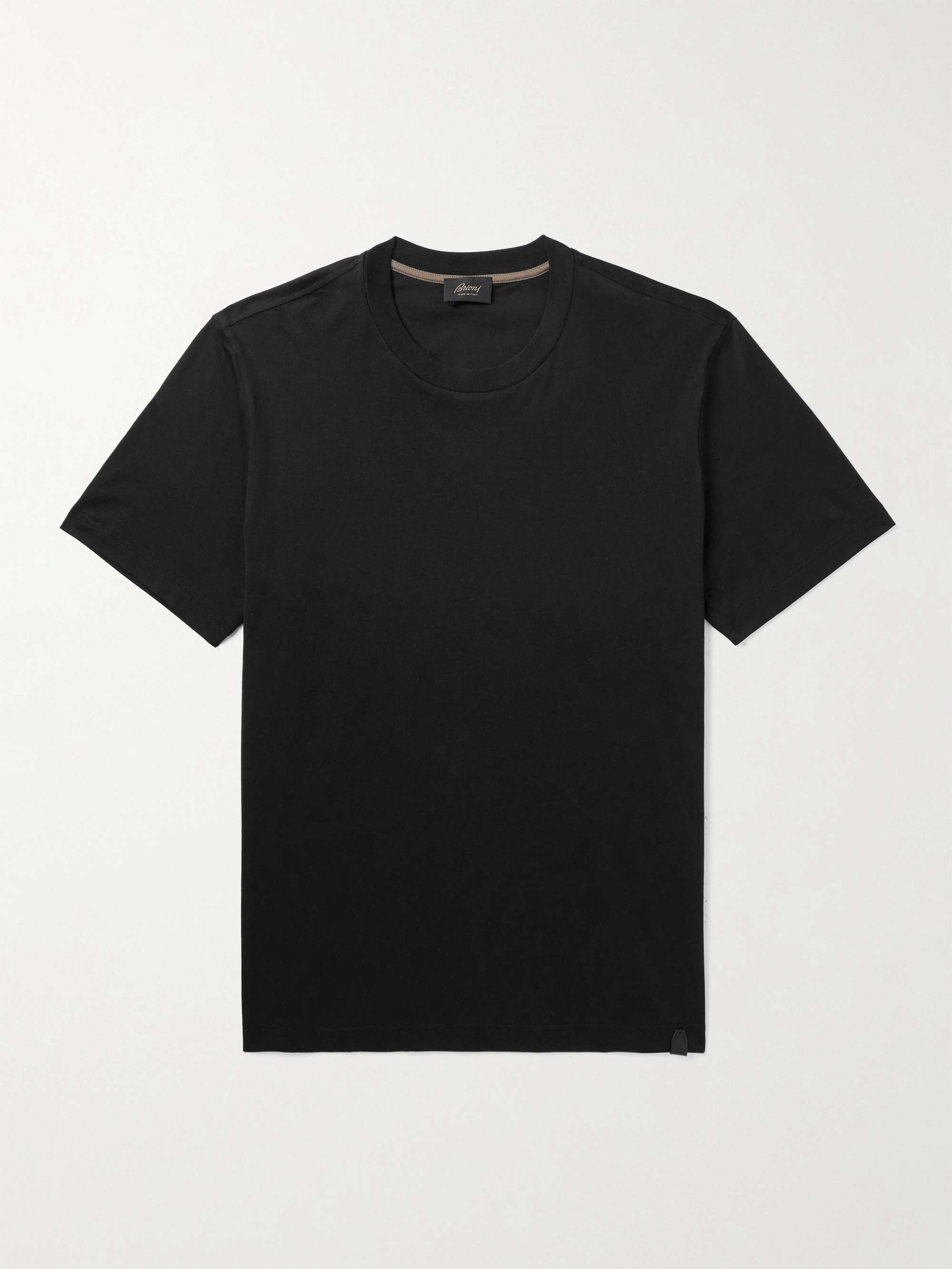 Leather-Trimmed Cotton-Jersey T-Shirt view