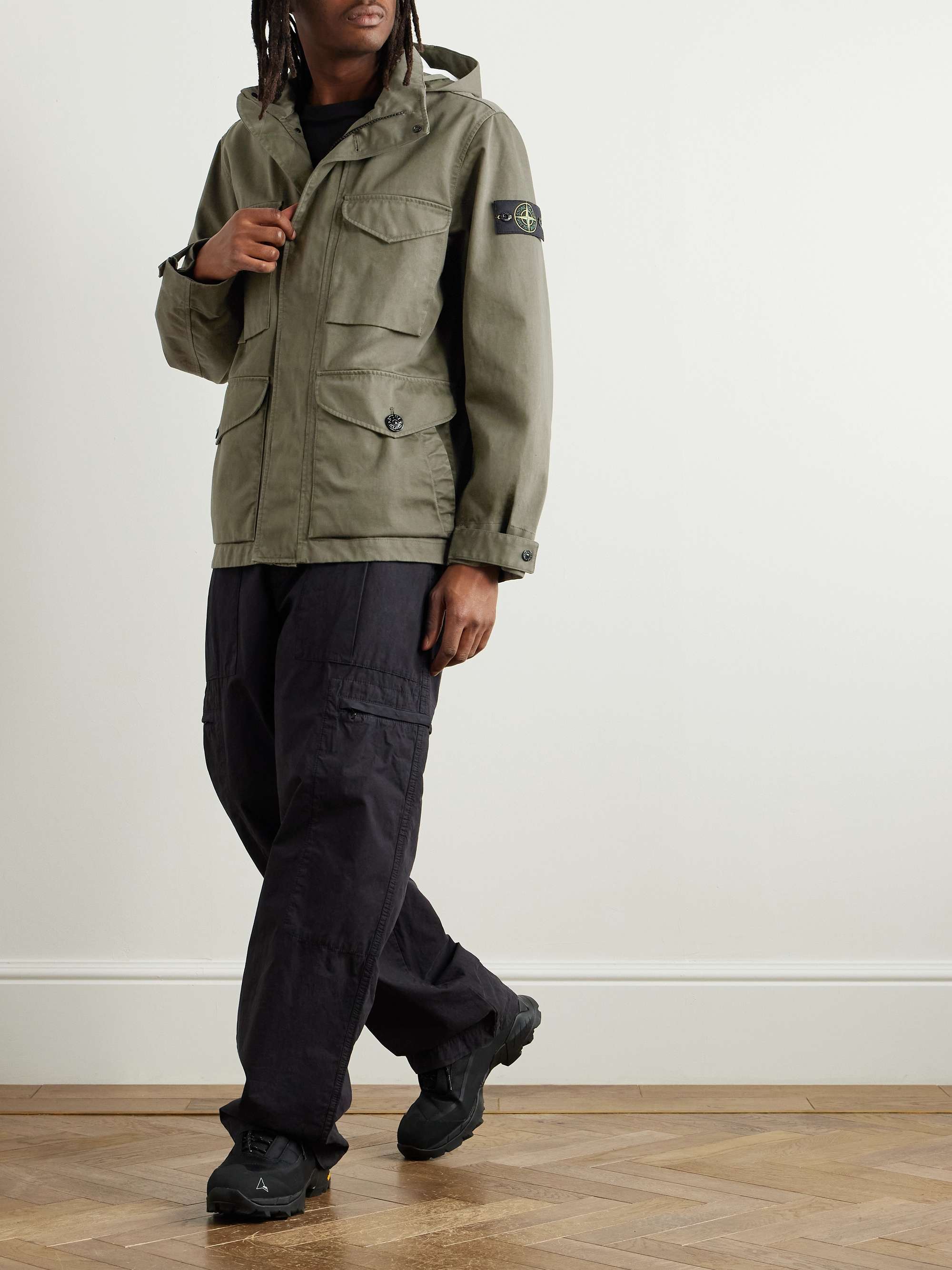 Logo-Appliquéd Coated Cotton-Canvas Hooded Jacket view