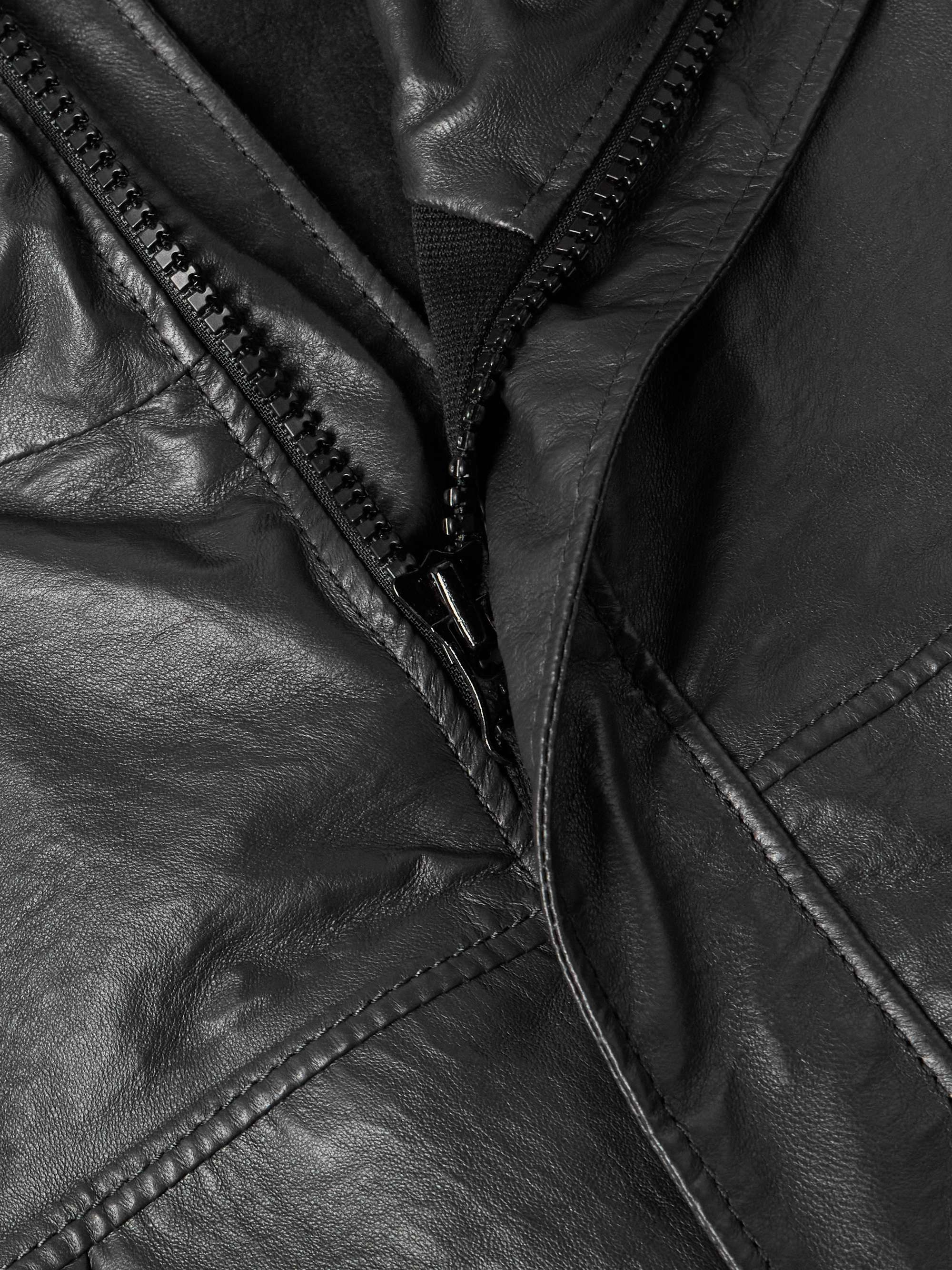Logo-Appliquéd Paneled Light Leather Organza Hooded Jacket view
