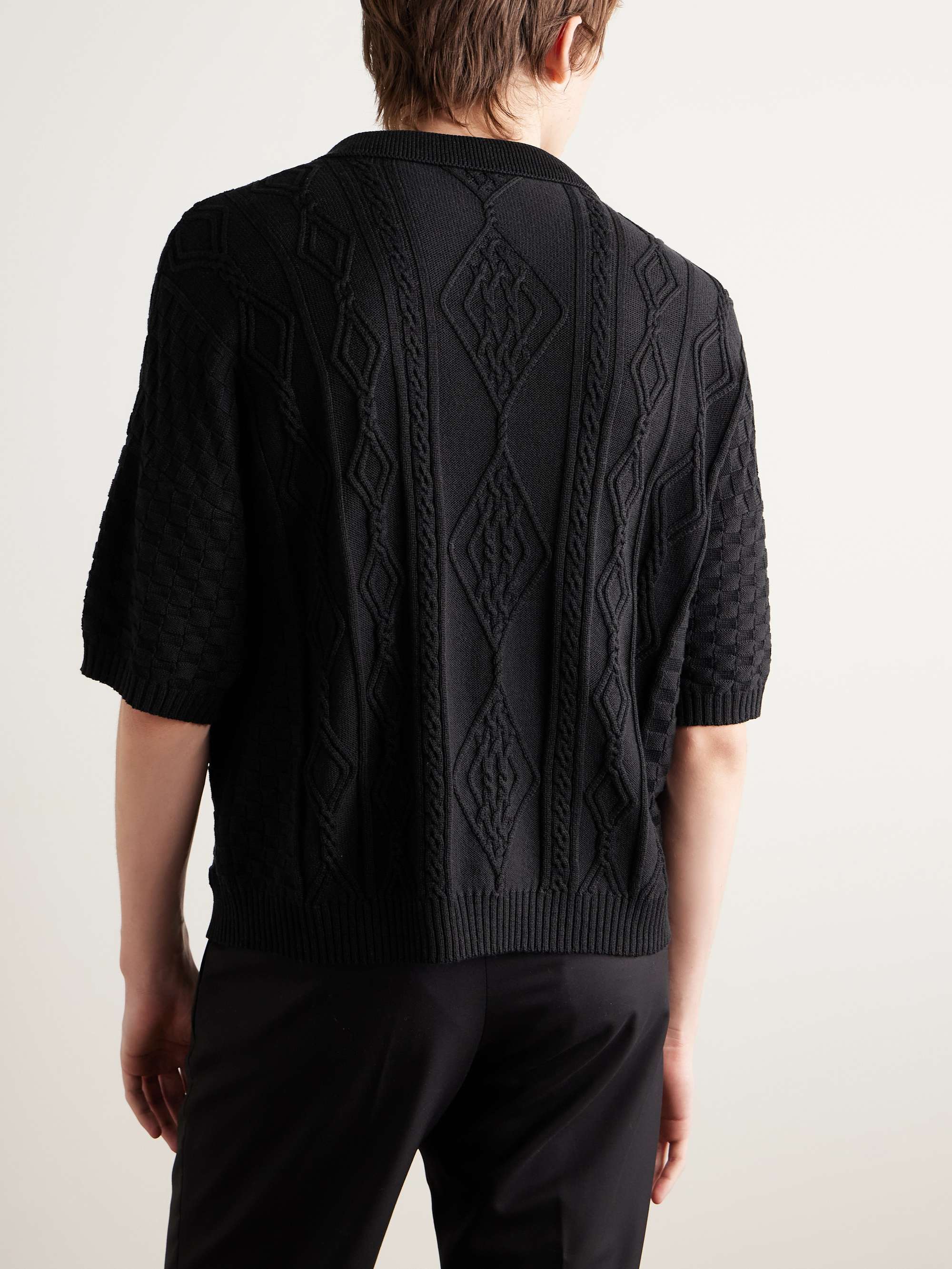 Anthony Cable-Knit Silk and Cotton-Blend Polo Shirt view