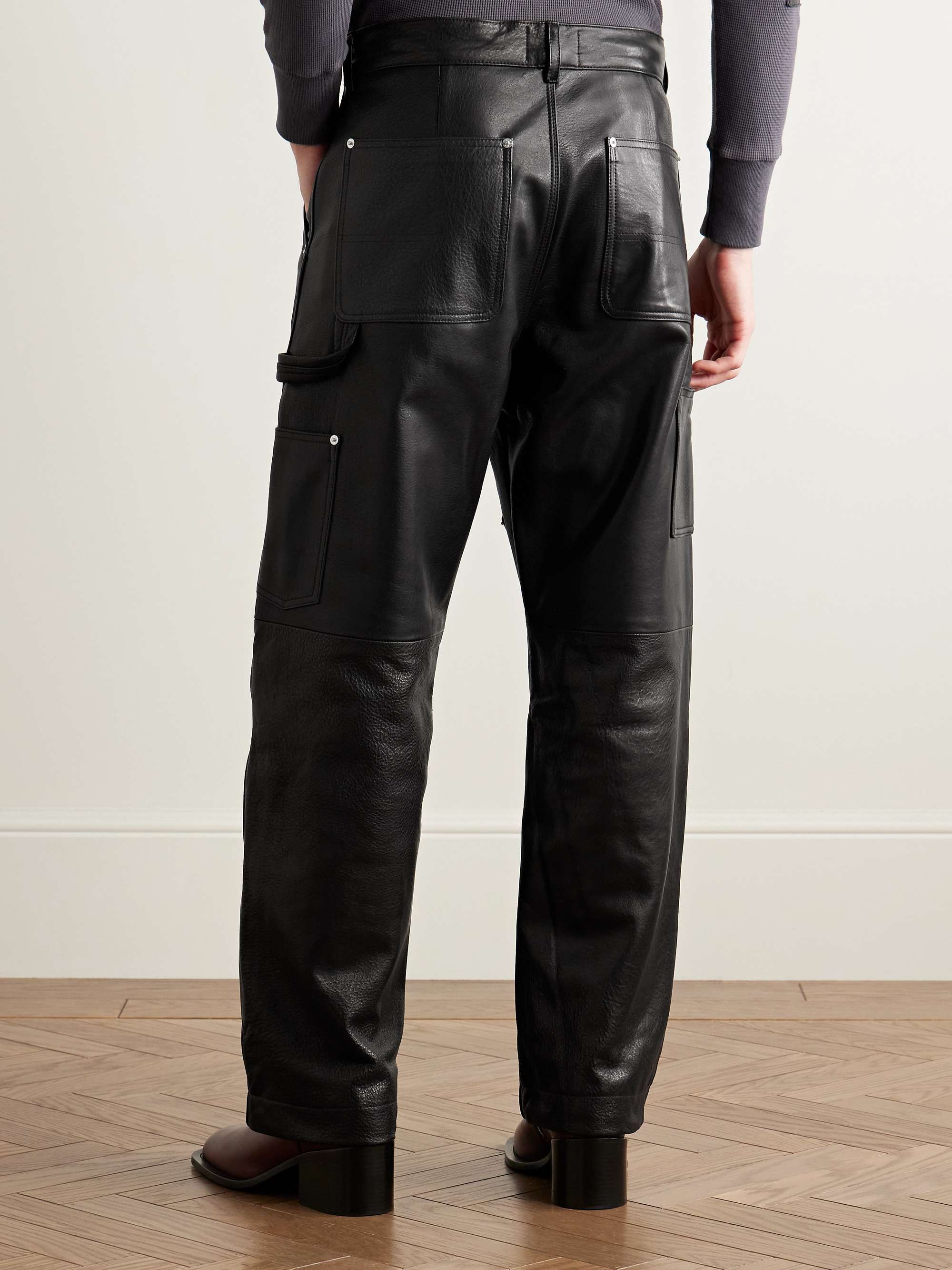 Panelled Straight-Leg Leather Trousers view