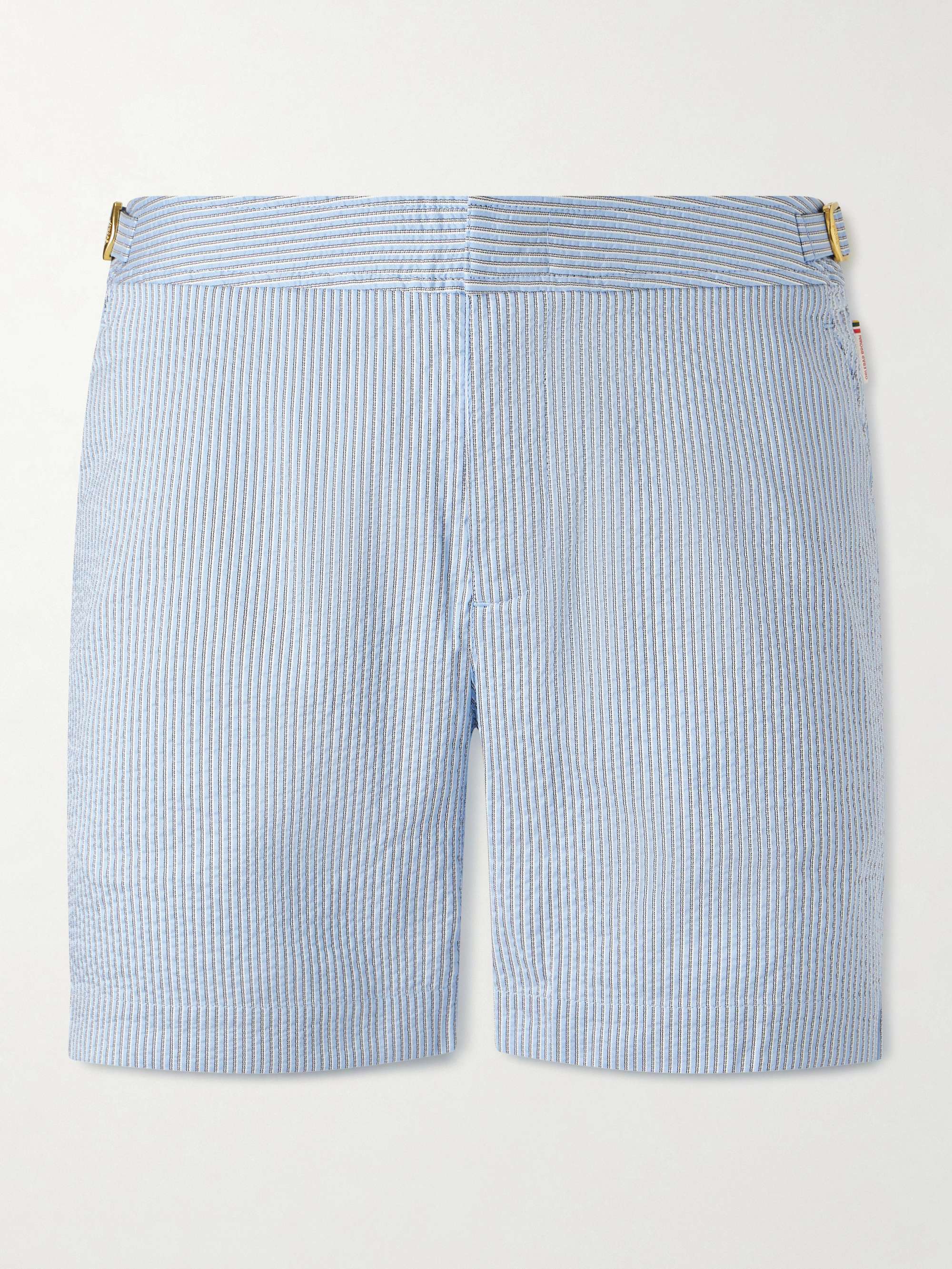Bulldog Straight-Leg Mid-Length Striped Seersucker Swim Shorts view
