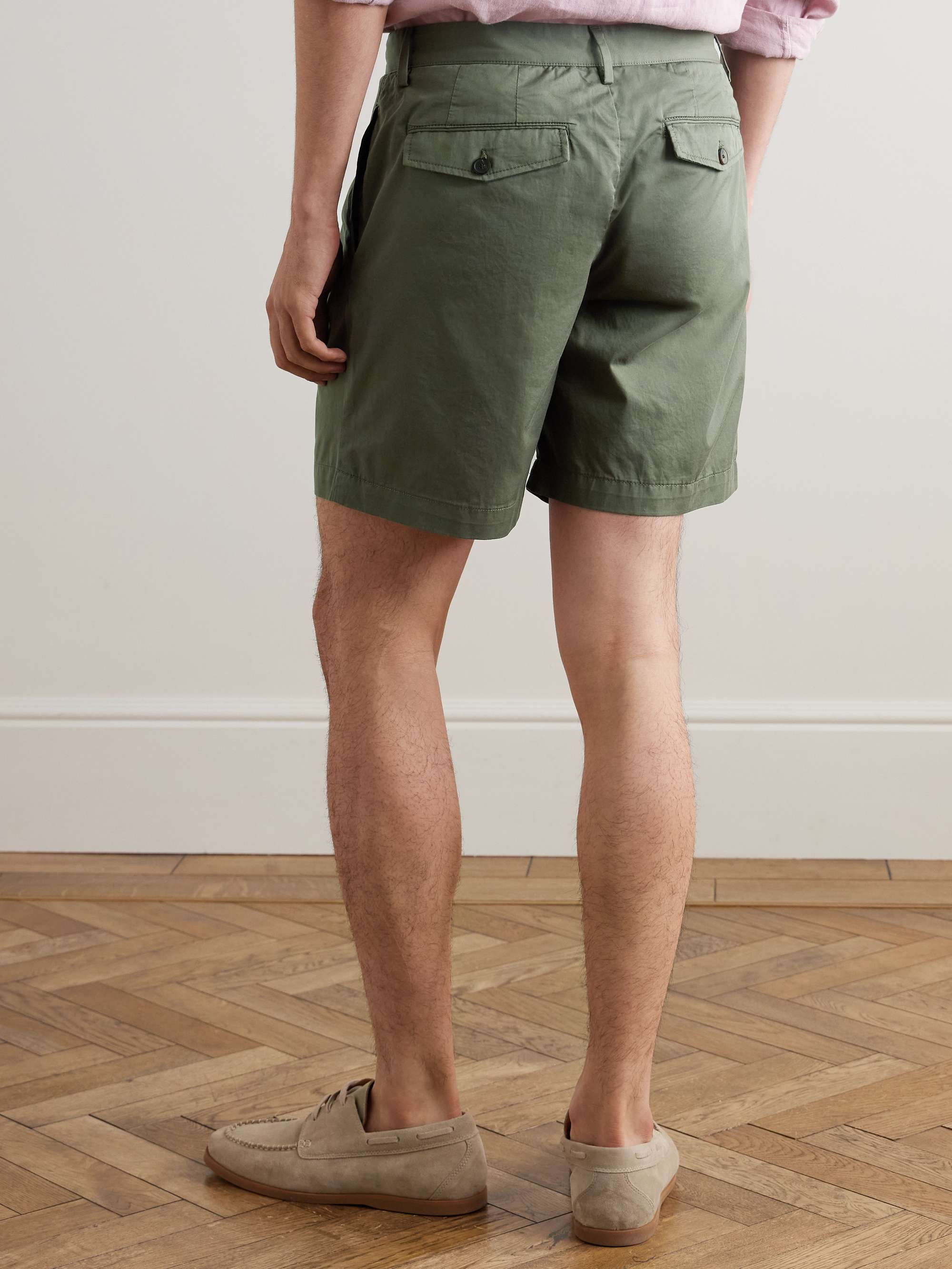Straight-Leg Pleated Organic Cotton-Poplin Shorts view