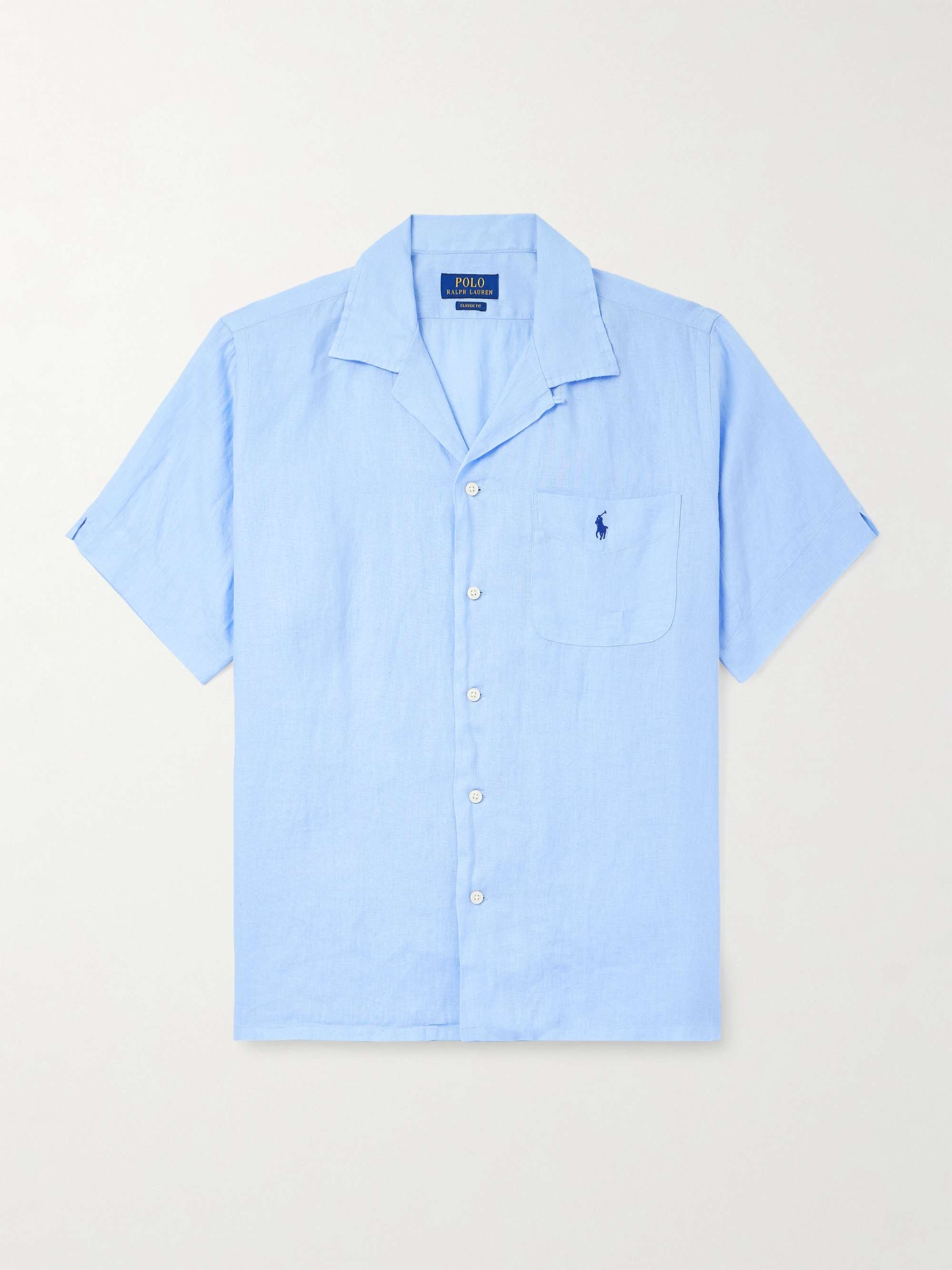 Convertible-Collar Logo-Embroidered Linen Shirt view