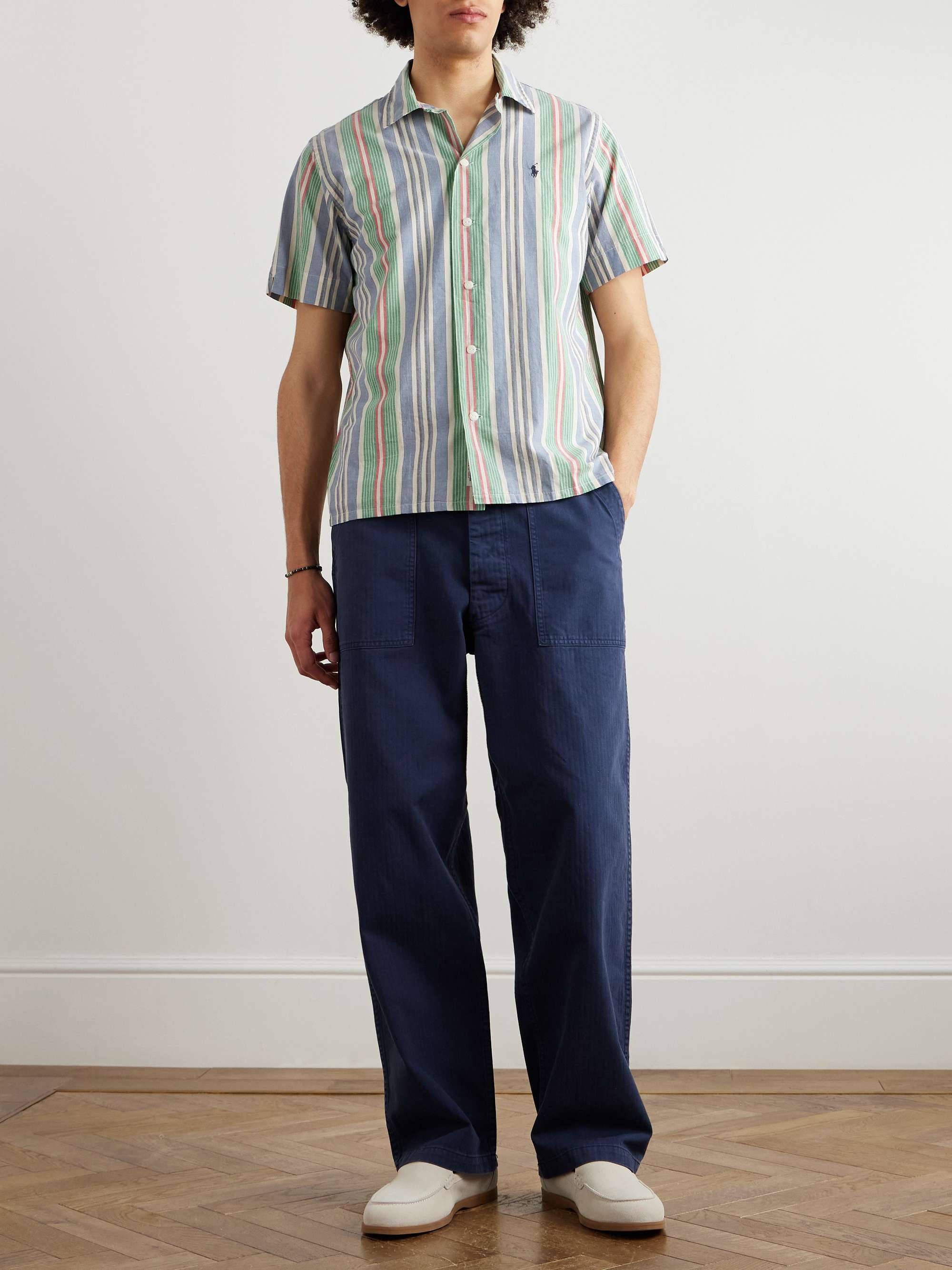 Logo-Embroidered Striped Cotton Shirt view