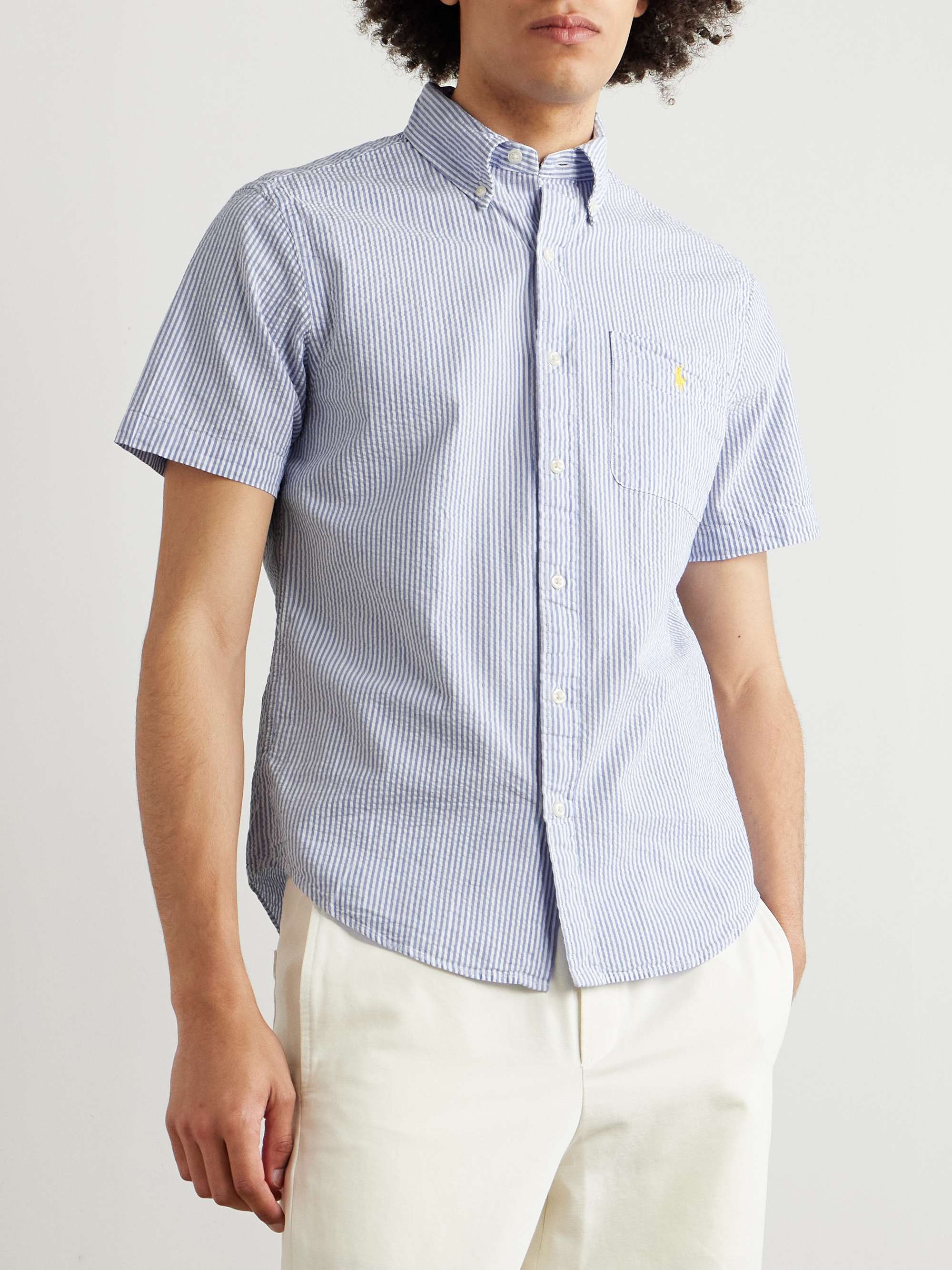 Button-Down Collar Striped Cotton-Seersucker Shirt view