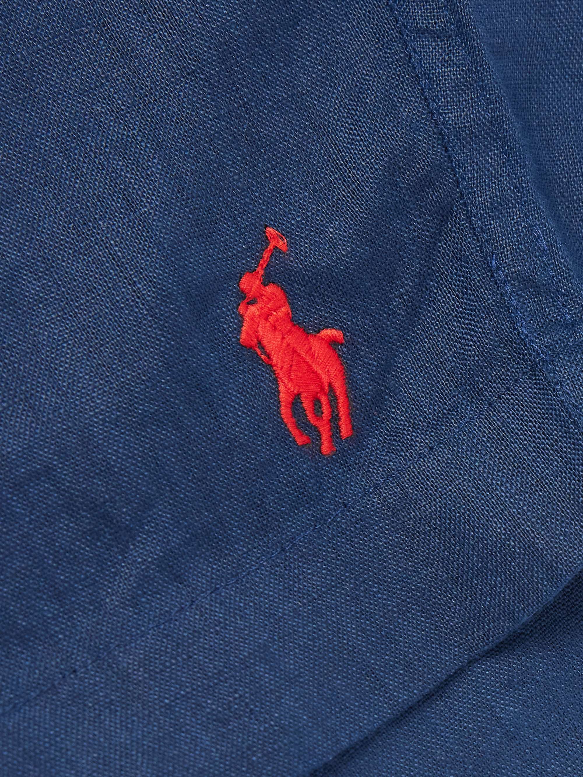 Prepster Straight-Leg Logo-Embroidered Linen Drawstring Shorts view