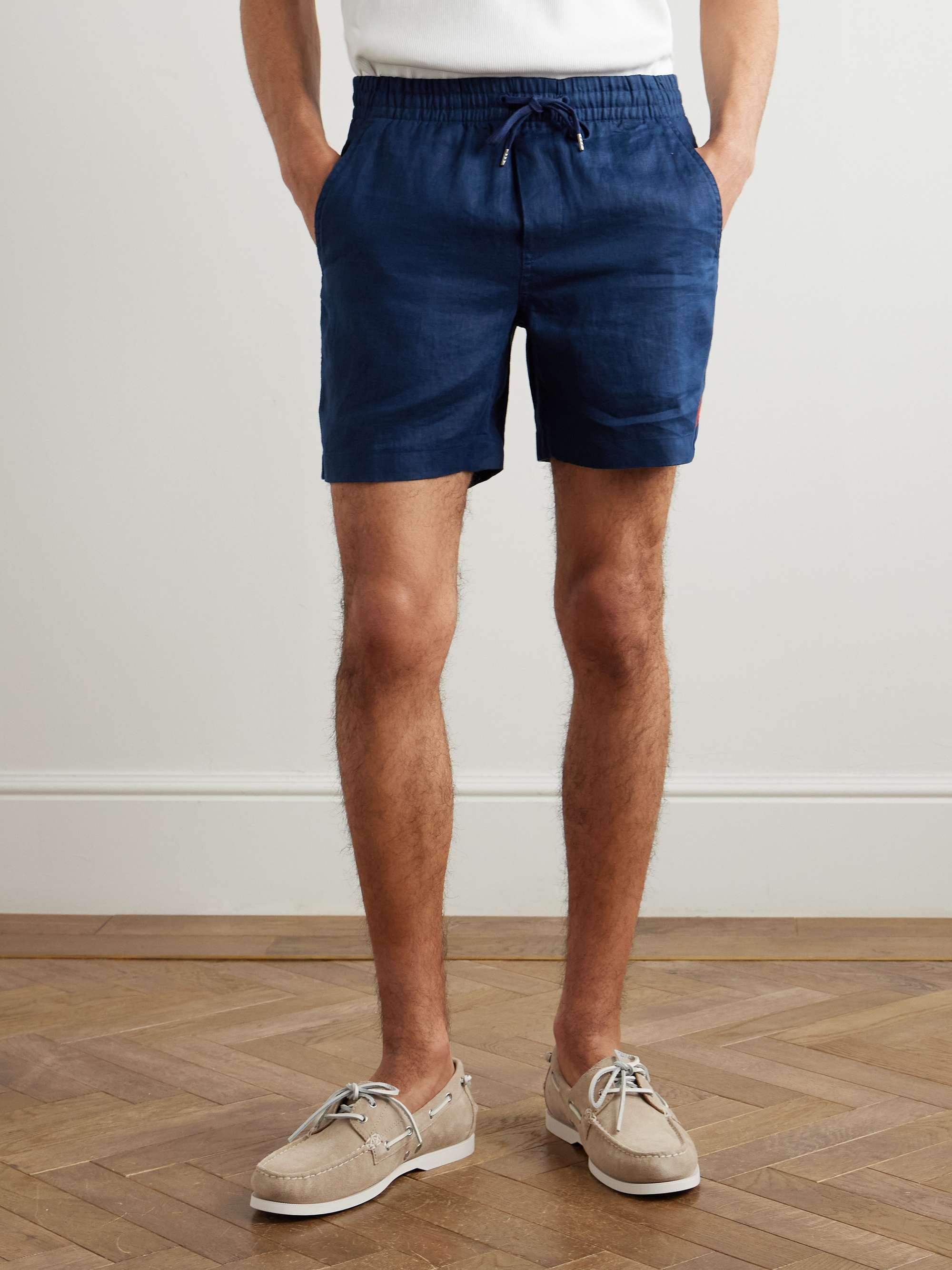 Prepster Straight-Leg Logo-Embroidered Linen Drawstring Shorts view