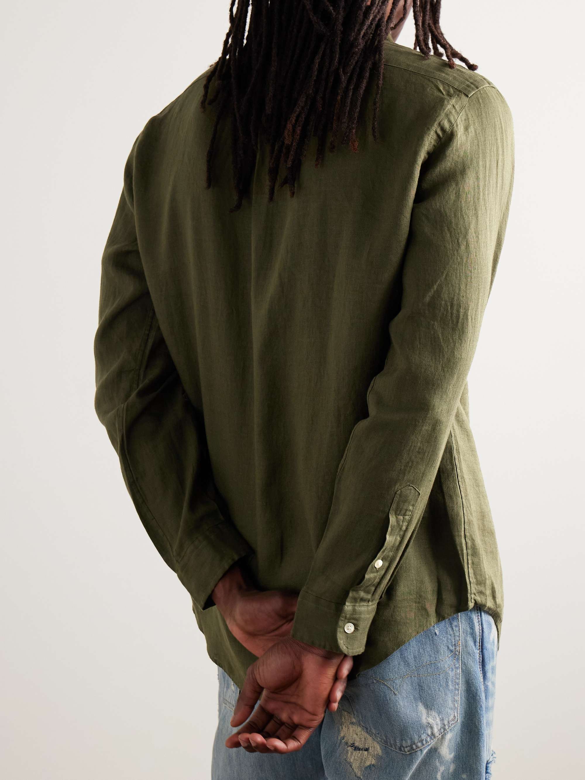 Button-Down Collar Logo-Embroidered Linen Shirt view