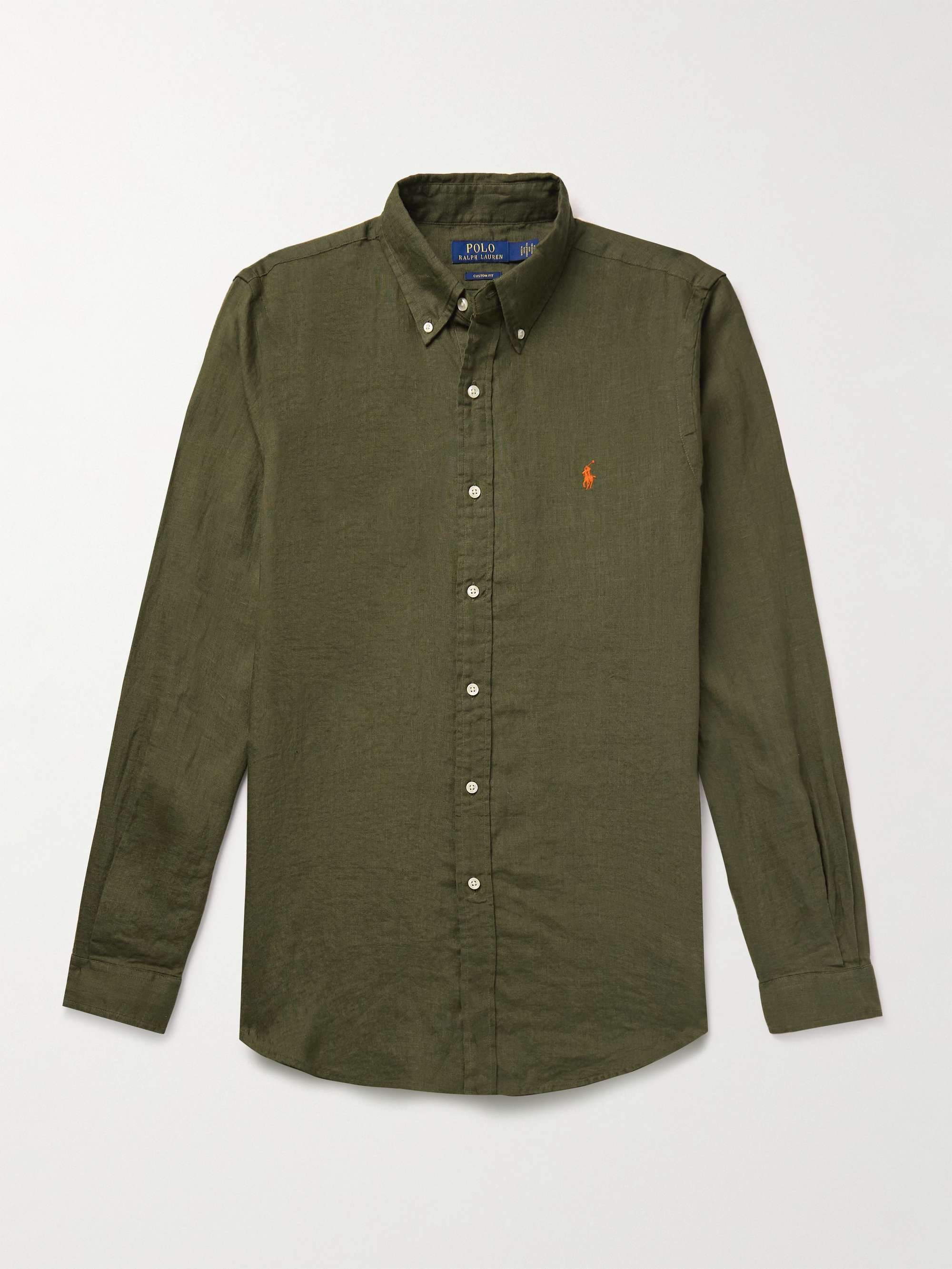 Button-Down Collar Logo-Embroidered Linen Shirt view