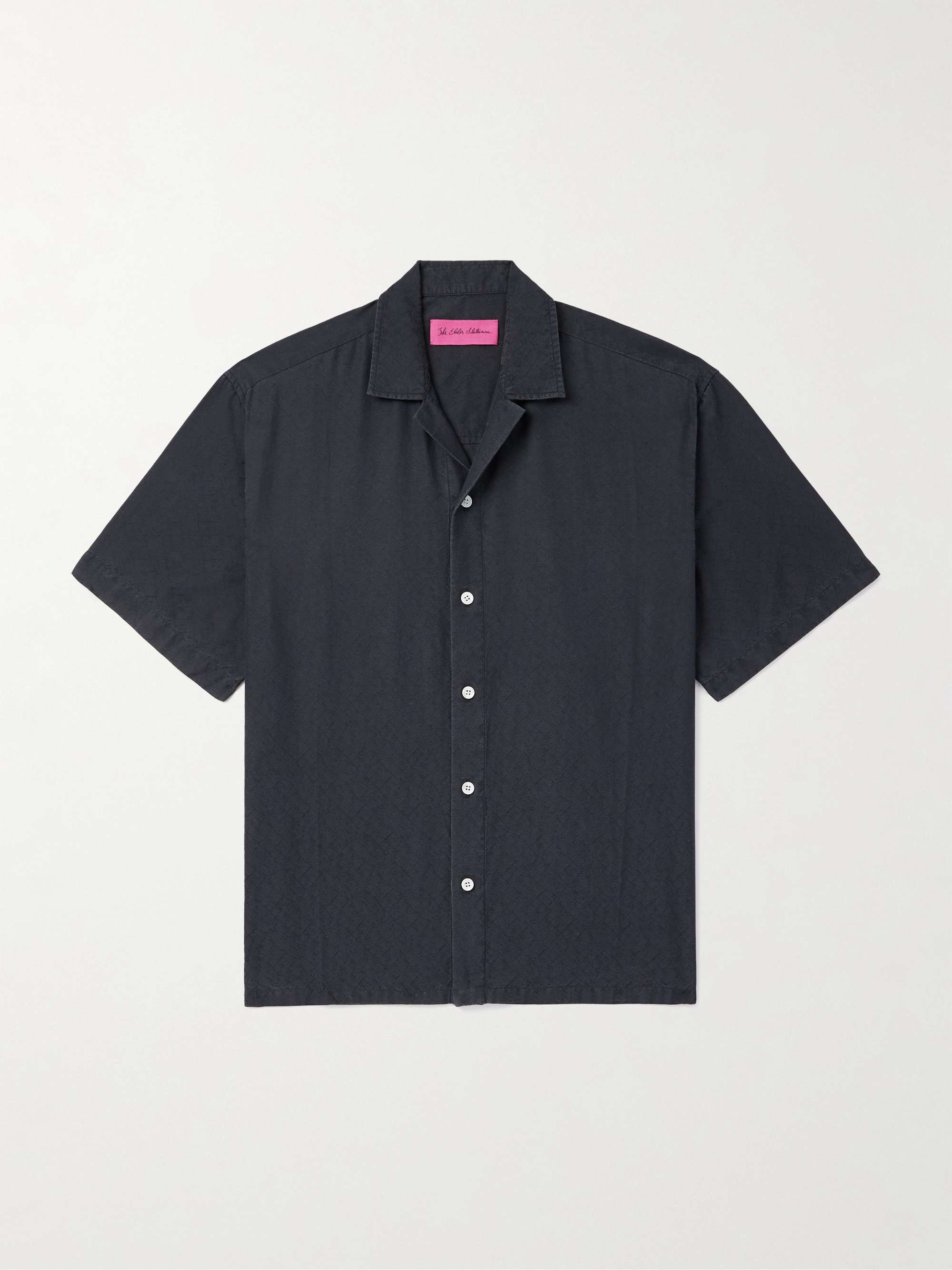 Camp-Collar Cotton and Silk-Blend Jacquard Shirt view