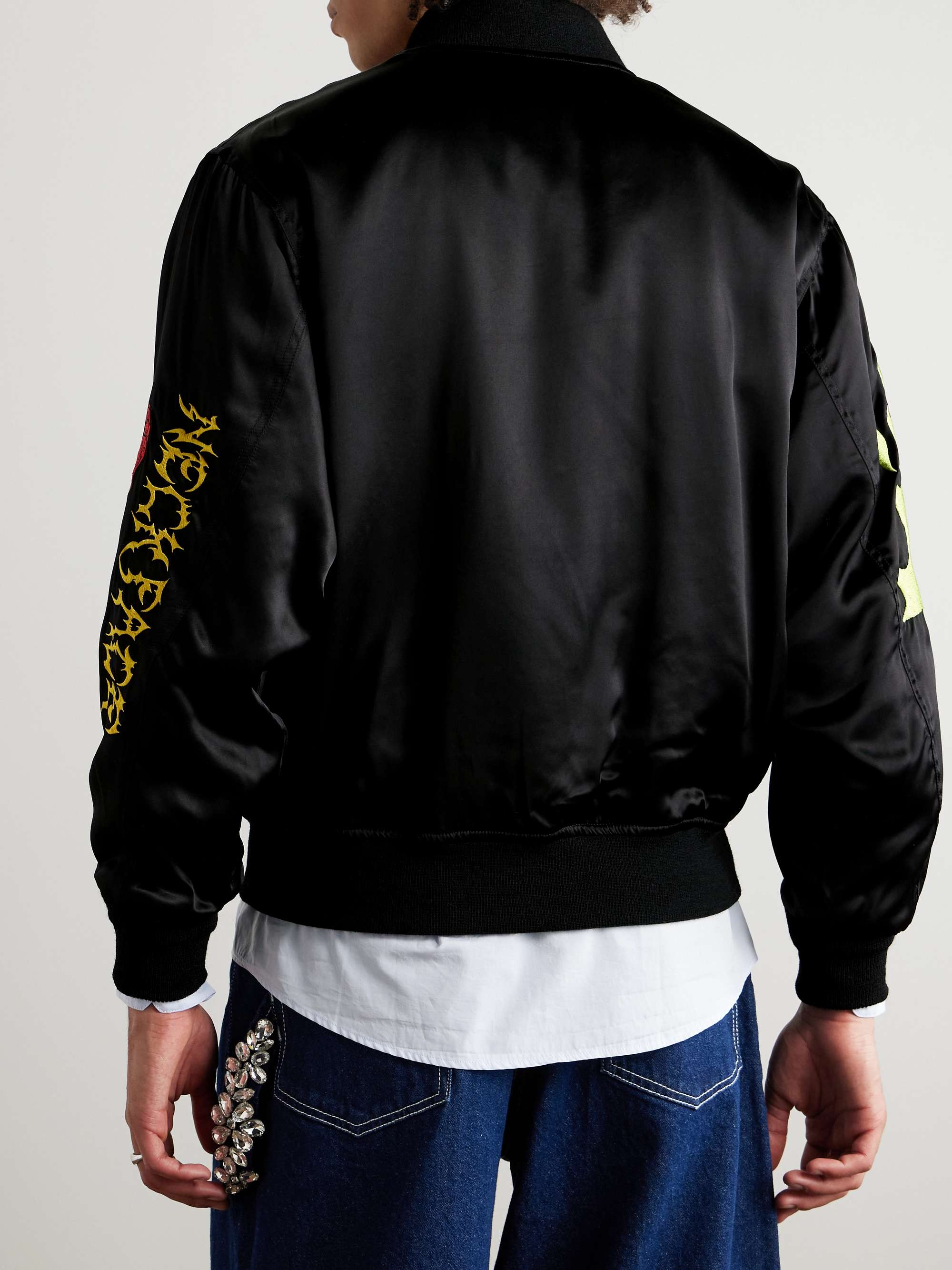 + Neck Face Embroidered Satin Bomber Jacket view