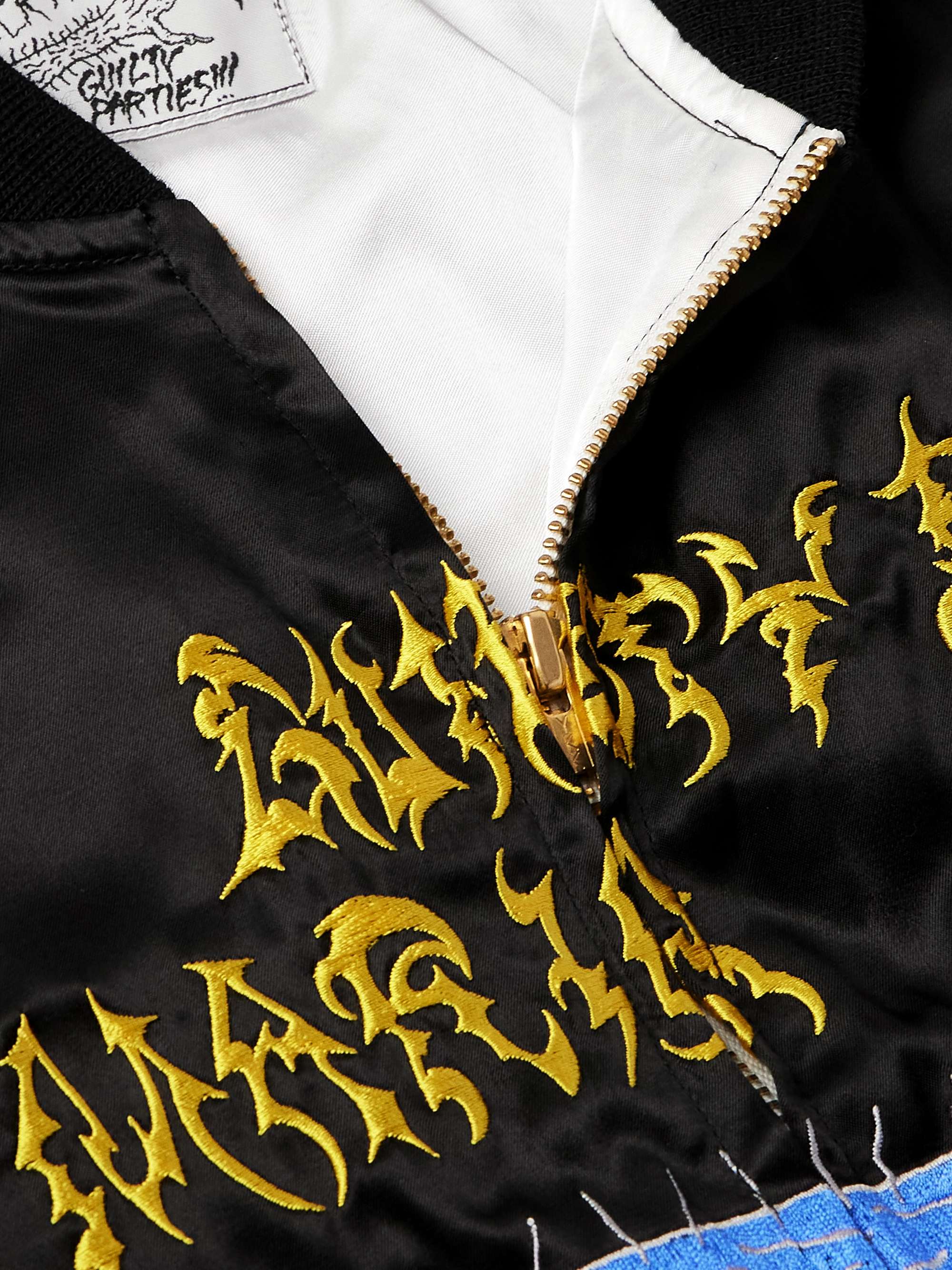 + Neck Face Embroidered Satin Bomber Jacket view