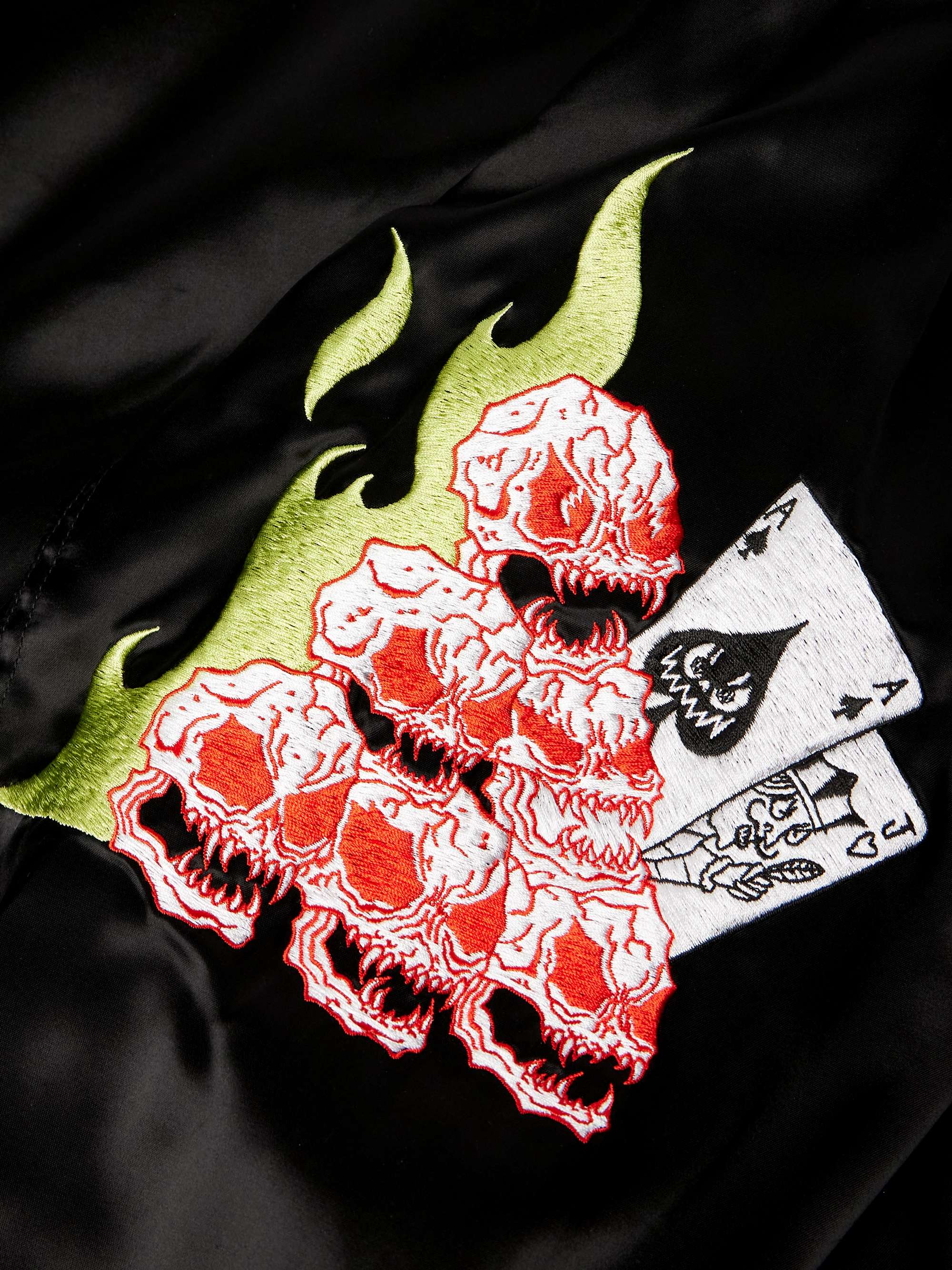 + Neck Face Embroidered Satin Bomber Jacket view