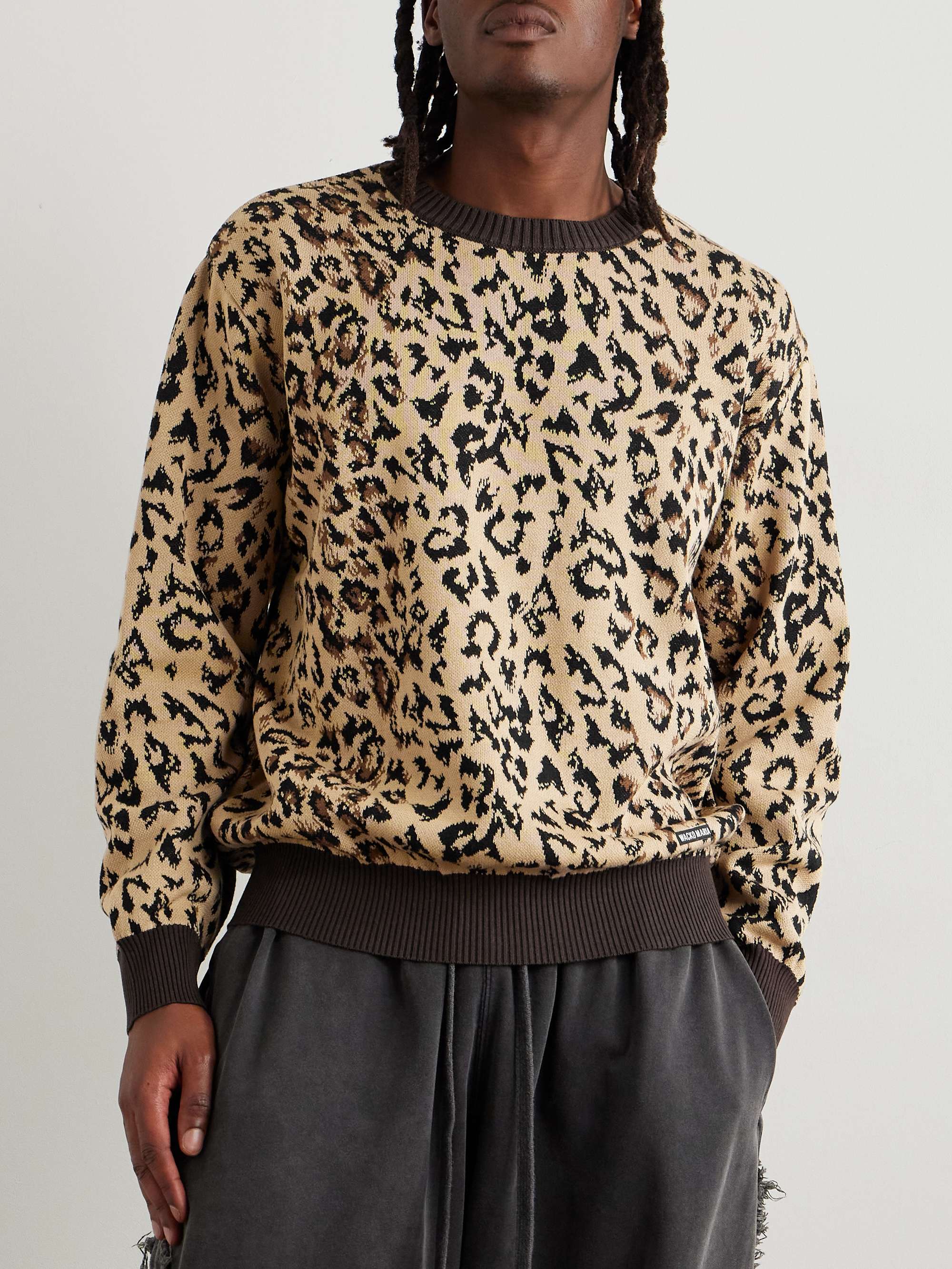 Logo-Appliquéd Leopard-Jacquard Cotton Sweater view