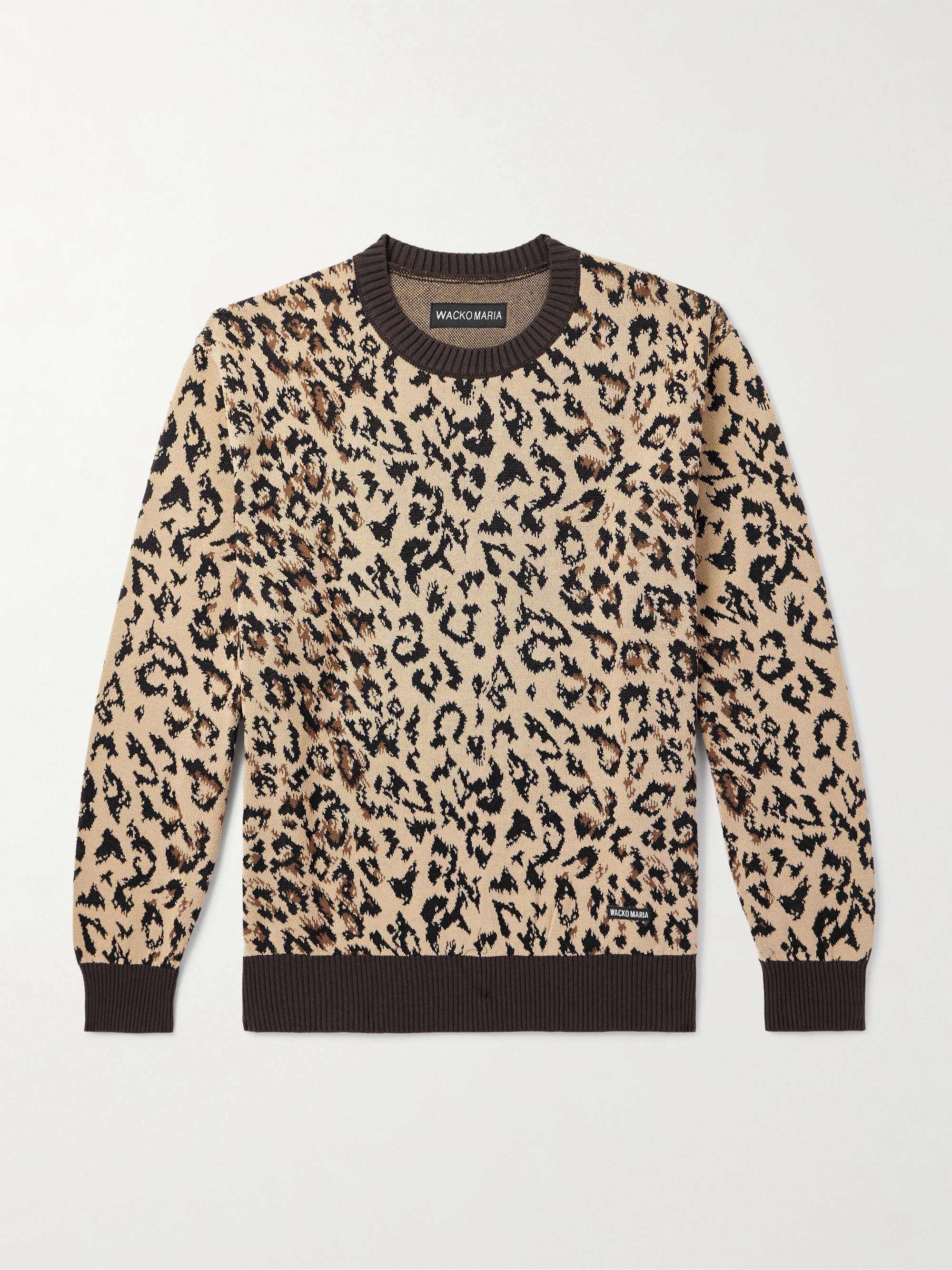 Logo-Appliquéd Leopard-Jacquard Cotton Sweater view