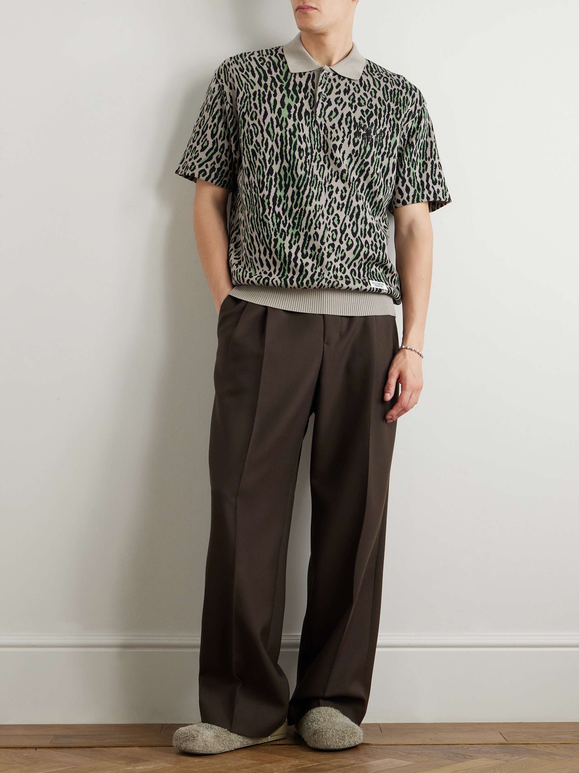 Logo-Embroidered Leopard Cotton-Jacquard Polo Shirt view