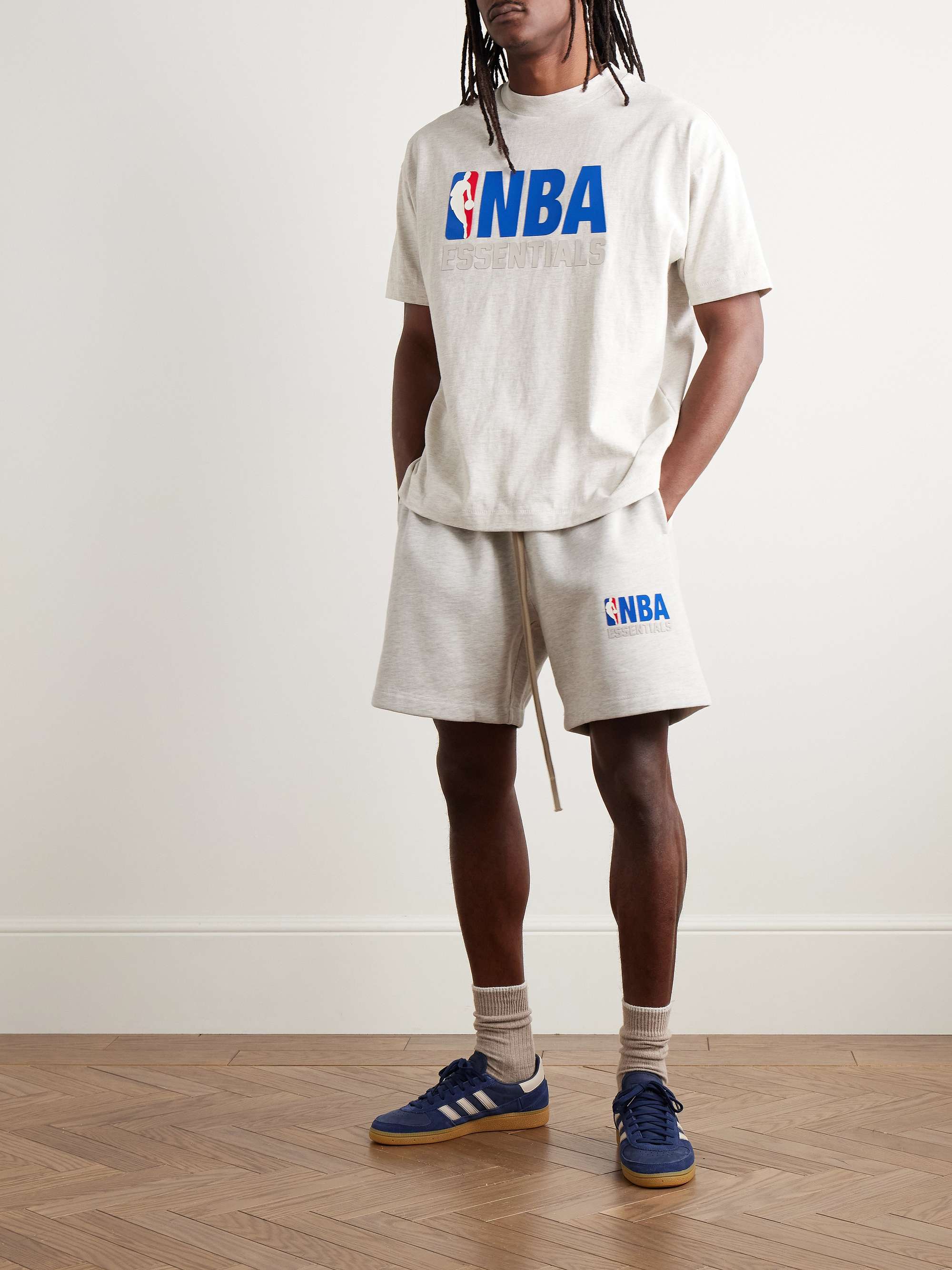 + NBA Straight-Leg Appliquéd Cotton-Blend Jersey Drawstring Shorts view