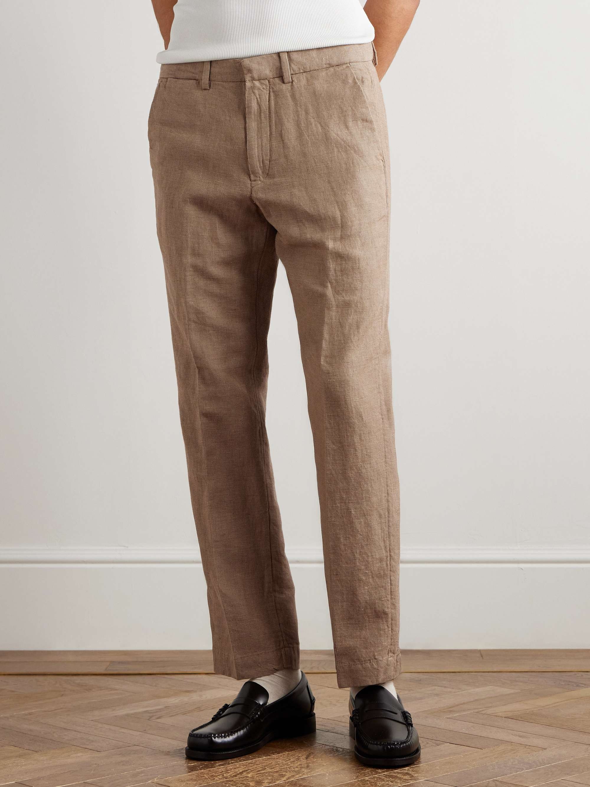 Slim-Fit Straight-Leg Puppytooth Linen and Cotton-Blend Trousers view
